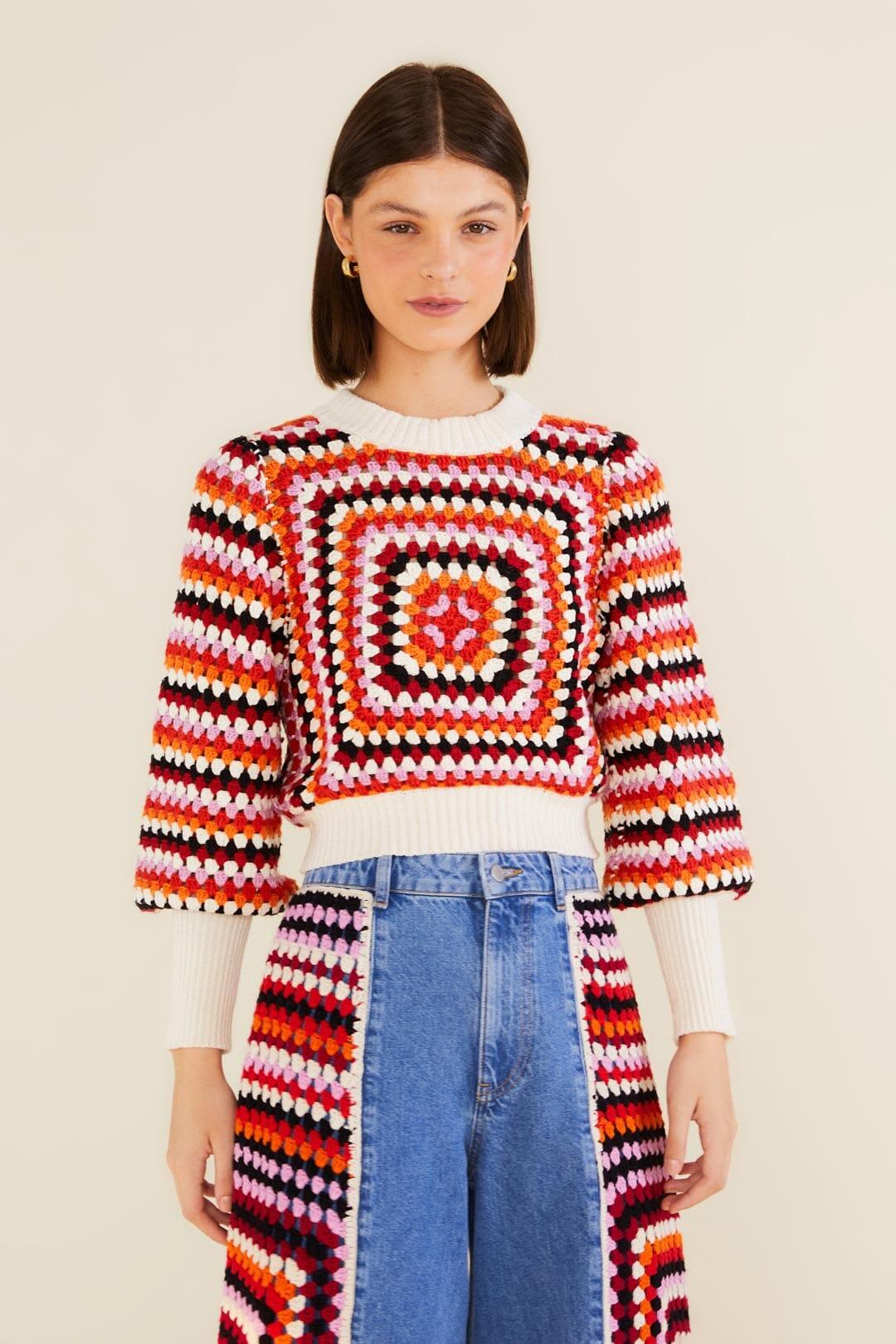 FARM Rio Color Crochet Sweater in Red | Lyst