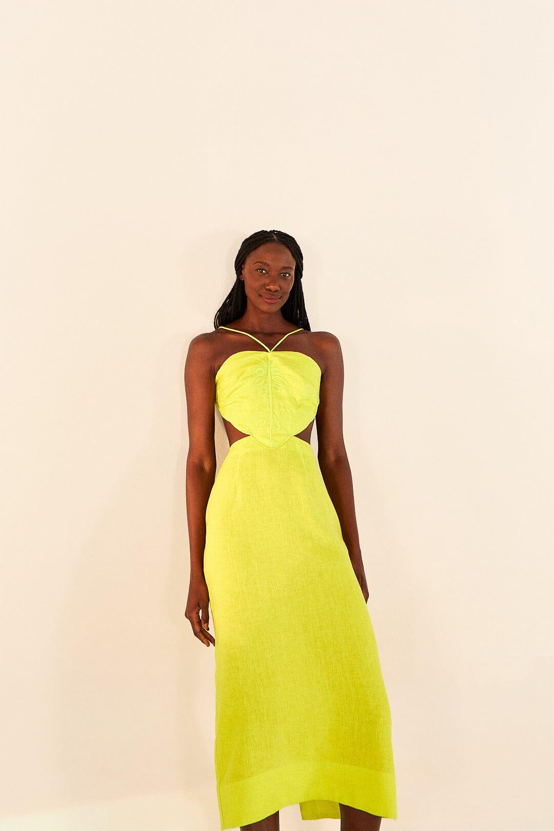 FARM Rio Lime Monstera Midi Dress in Yellow | Lyst