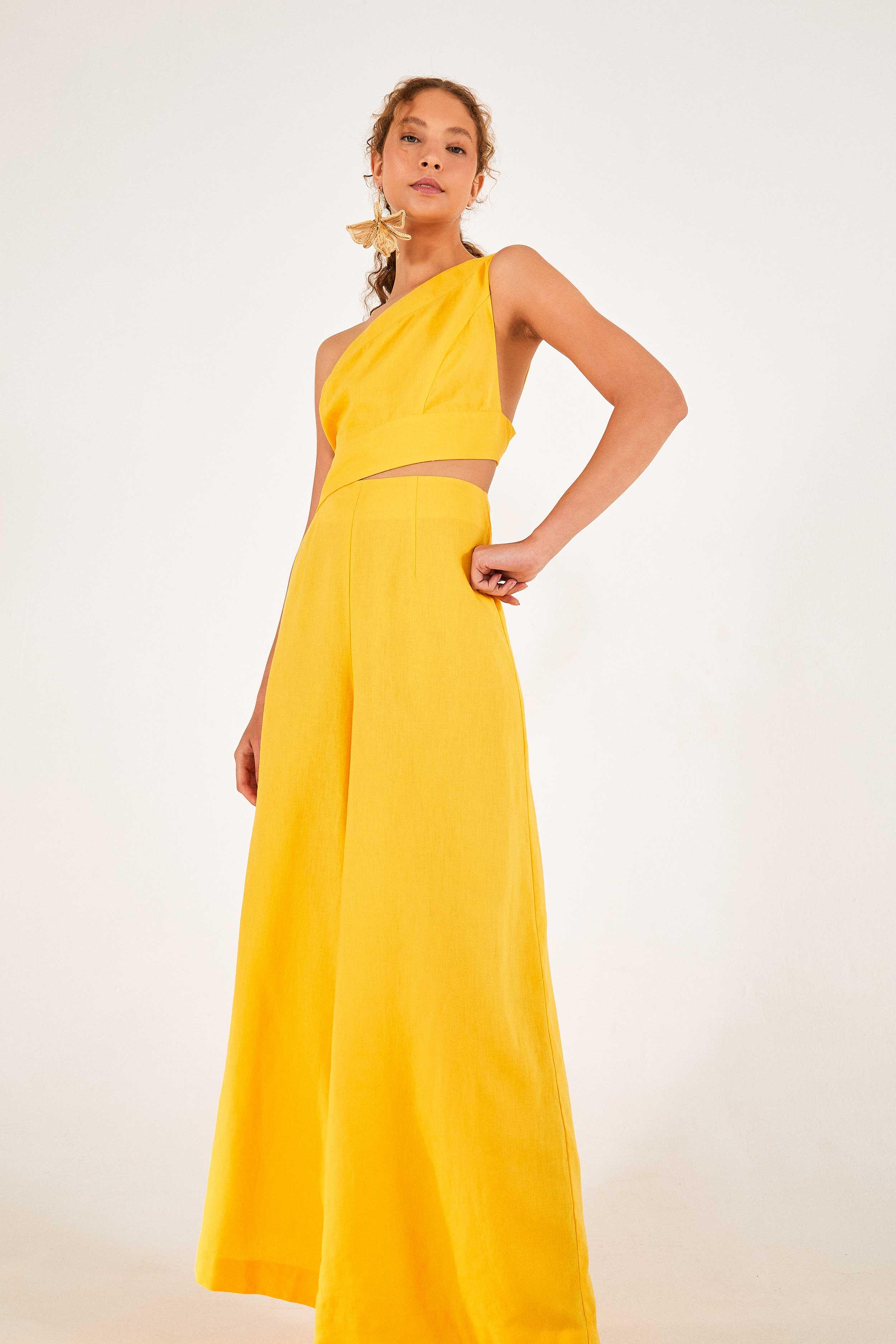 FARM Rio One Shoulder Jumpsuit in Yellow | Lyst