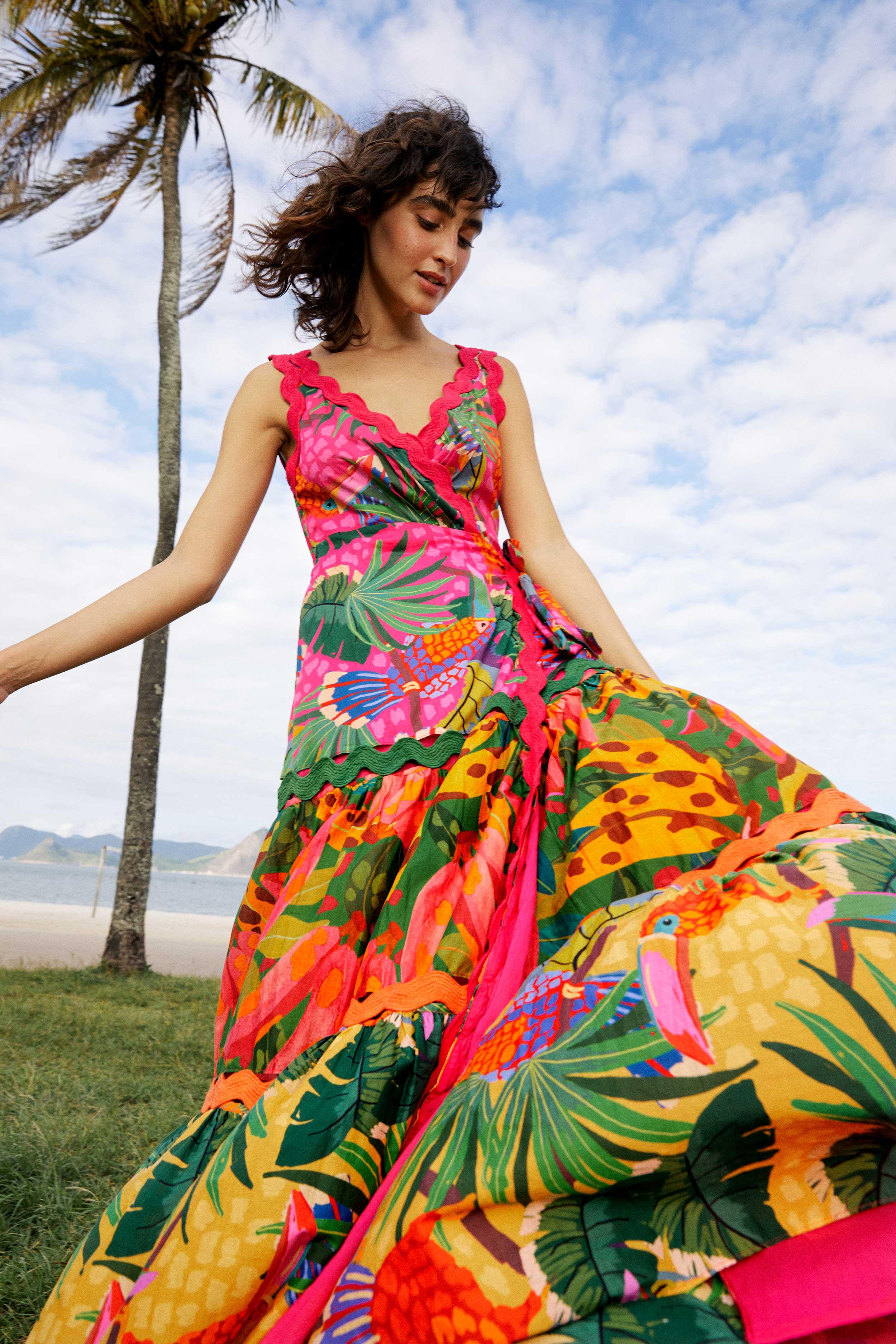 FARM Rio Mixed Painted Toucans Wrap Maxi Dress | Lyst