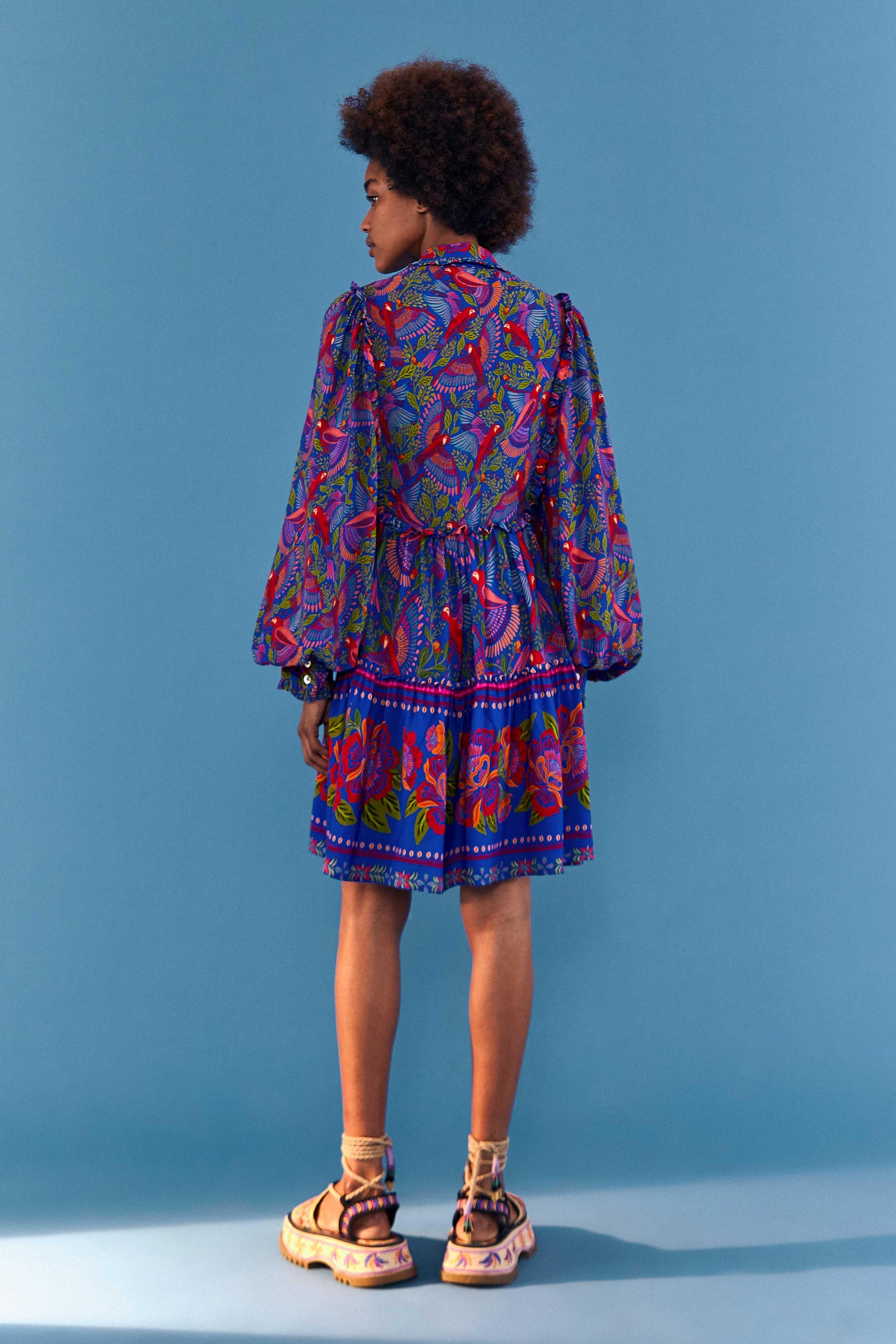 FARM Rio Long Sleeve Mini Dress in Blue 