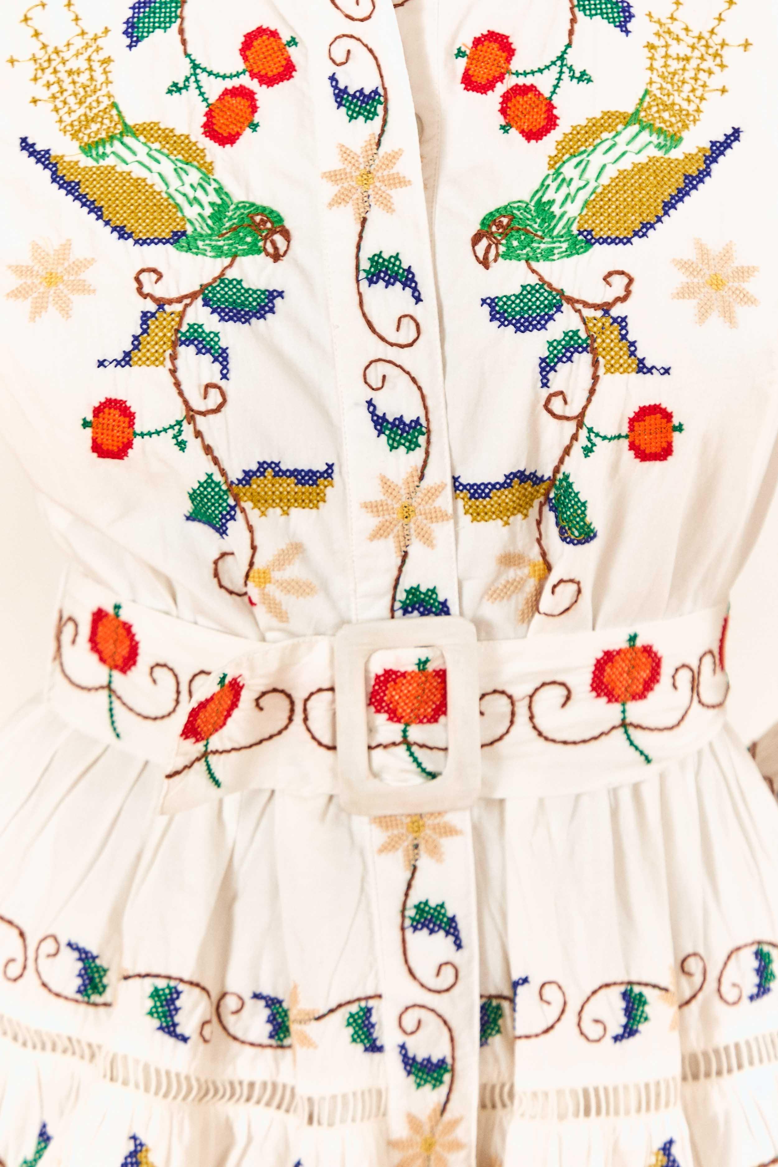 FARM Rio Pitanga Embroidered Belted Mini Dress in White | Lyst