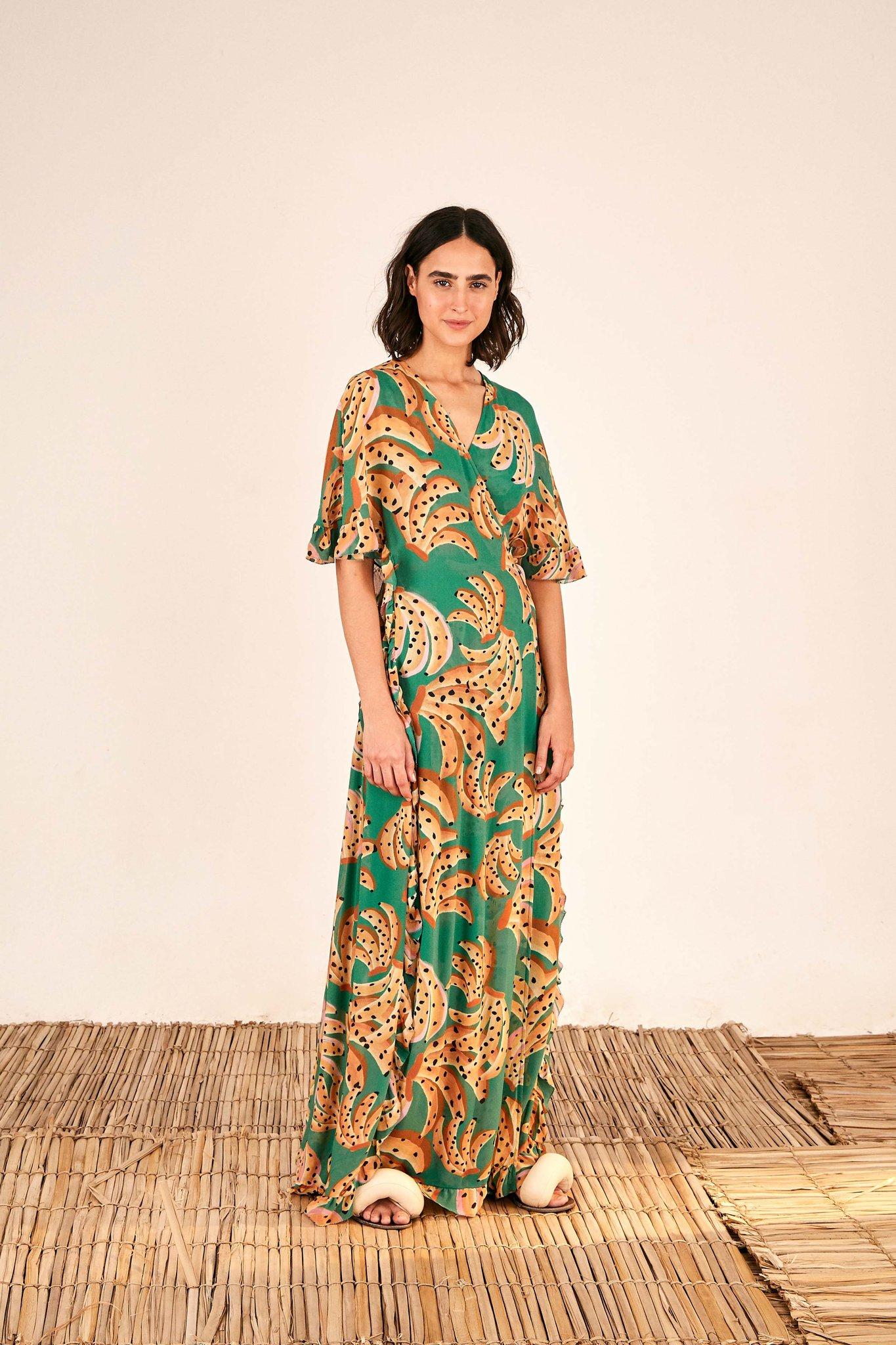 FARM Rio Green Raining Bananas Maxi Wrap Dress | Lyst