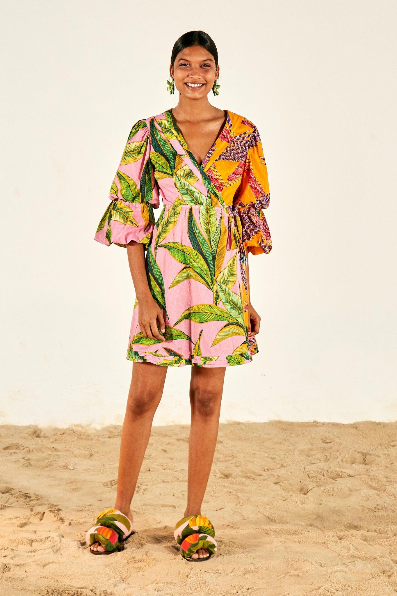 FARM Rio Mixed Prints Mini Wrap Dress | Lyst