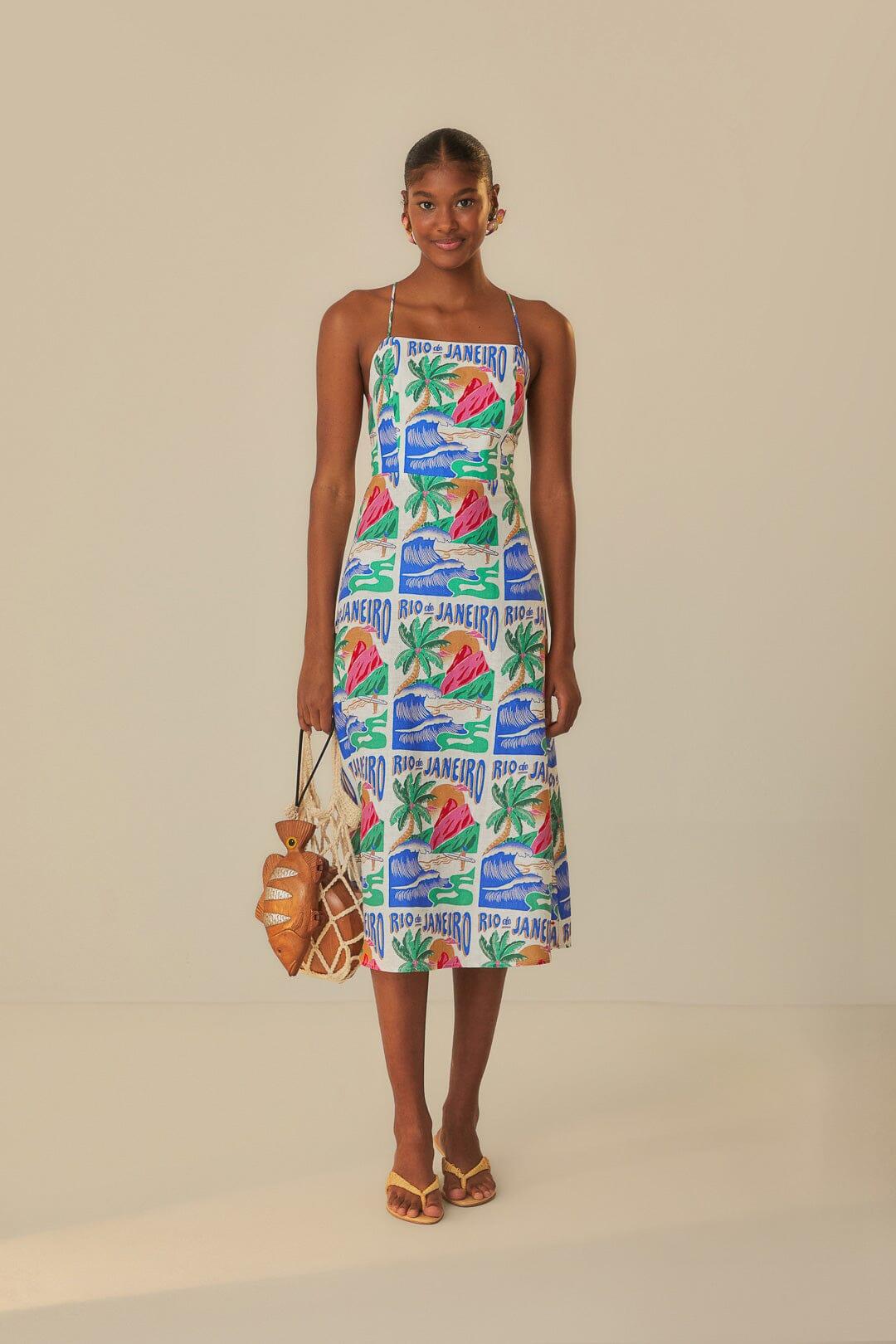 Farm Rio Active Off Carioca Posters Midi Dress Carioca Posters Off In