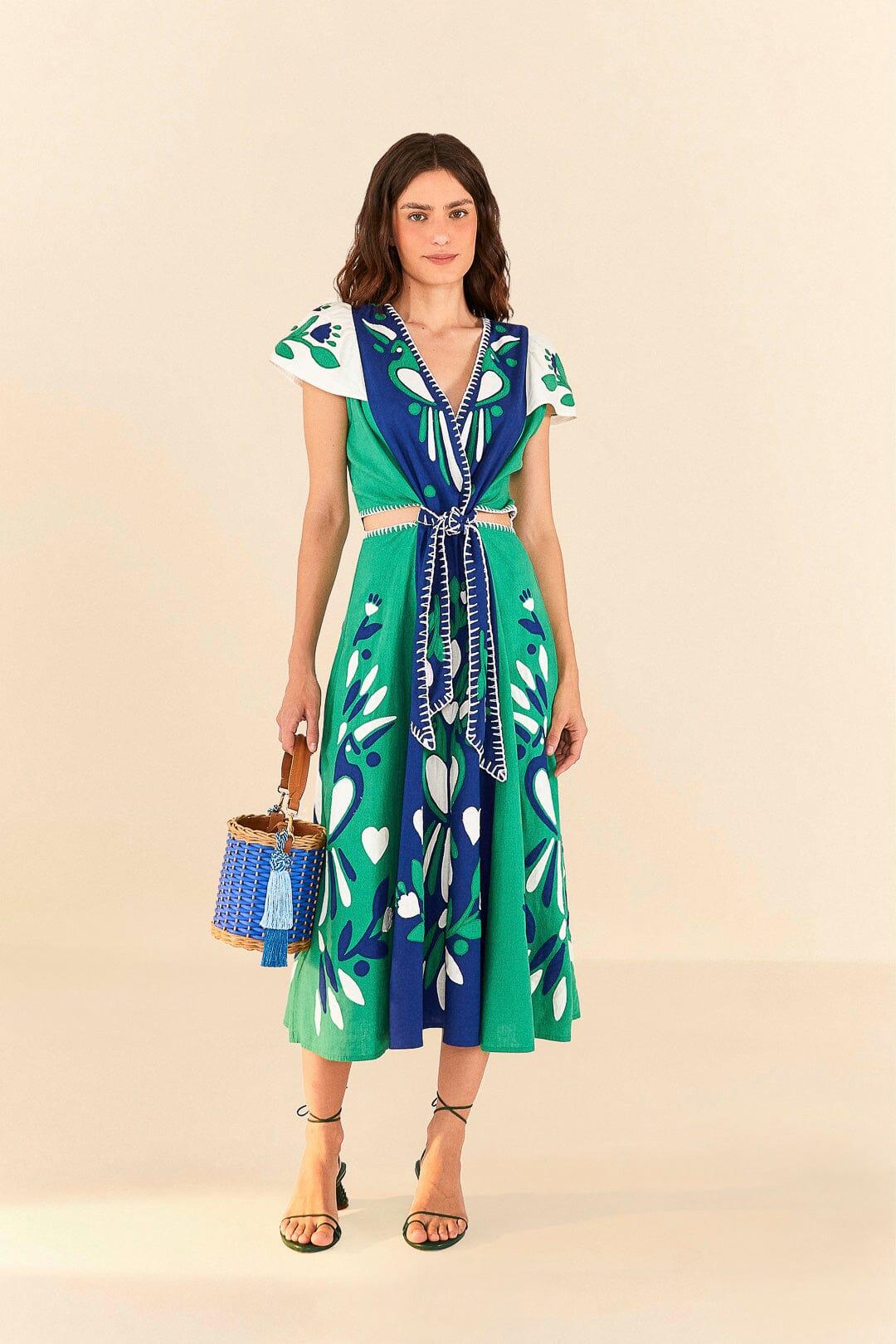 FARM Rio Soft Garden Patchwork Midi Dress in Blue | Lyst