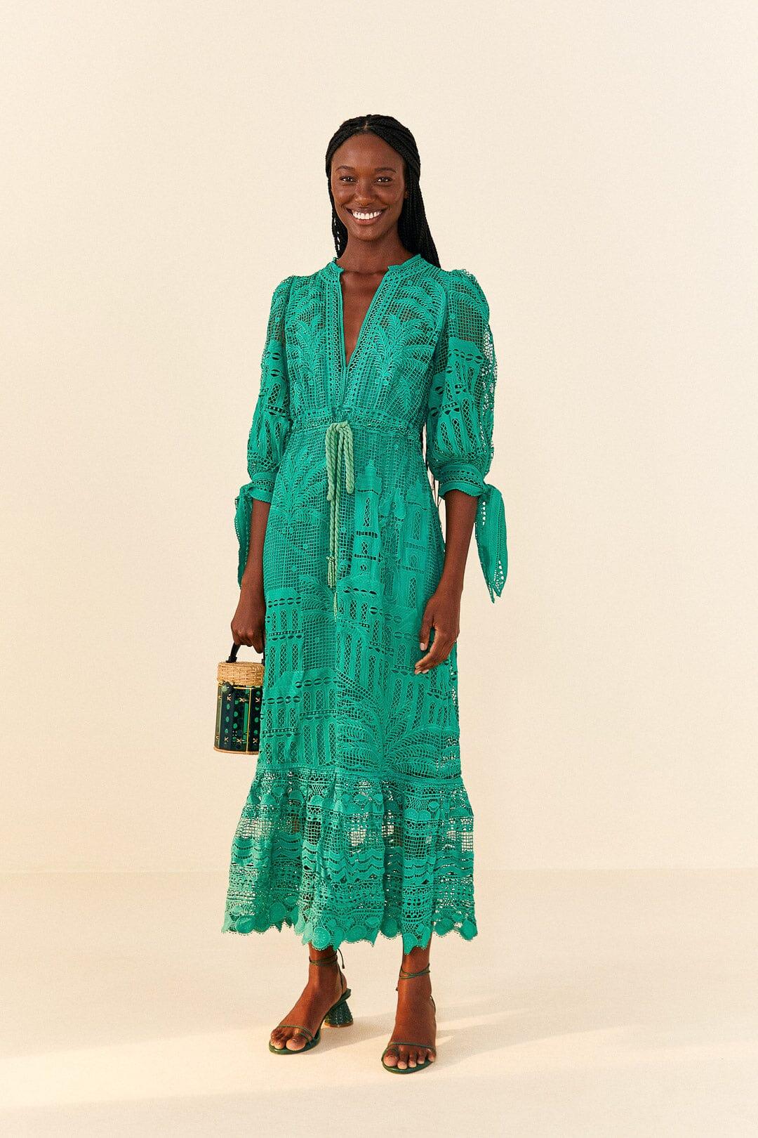 FARM Rio Morada Boa Guipure Dress in Green Lyst