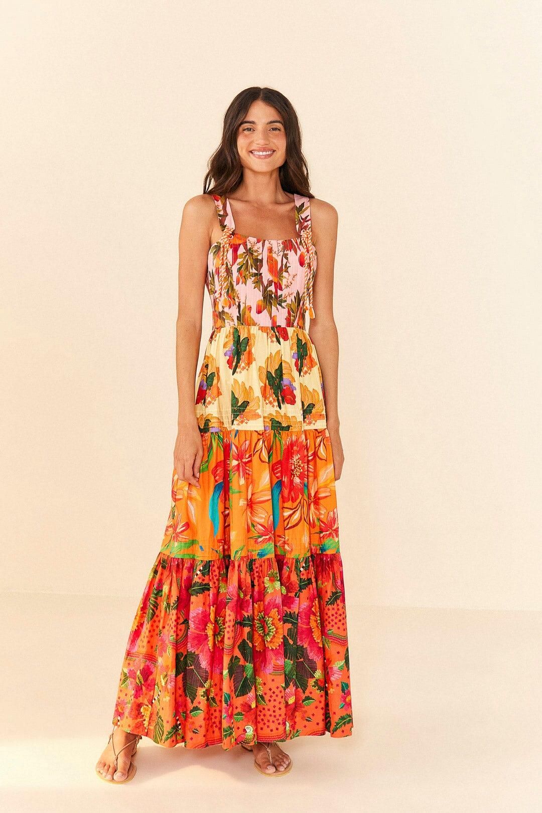 FARM Rio Mixed Warm Prints Organic Cotton Maxi Dress in Orange Lyst