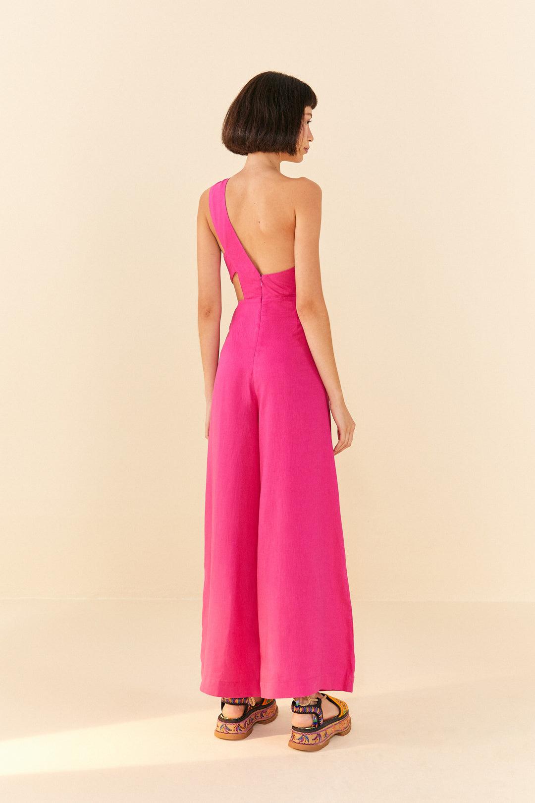 Baby Pink Belted One Shoulder Jumpsuit - Evelyn – Femme Luxe