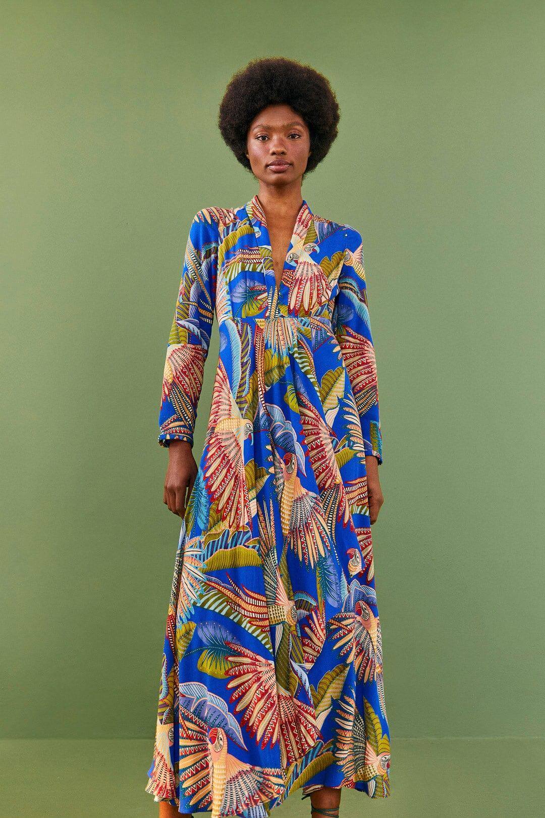 FARM Rio Blue Macaw Flight Maxi Dress in Green | Lyst