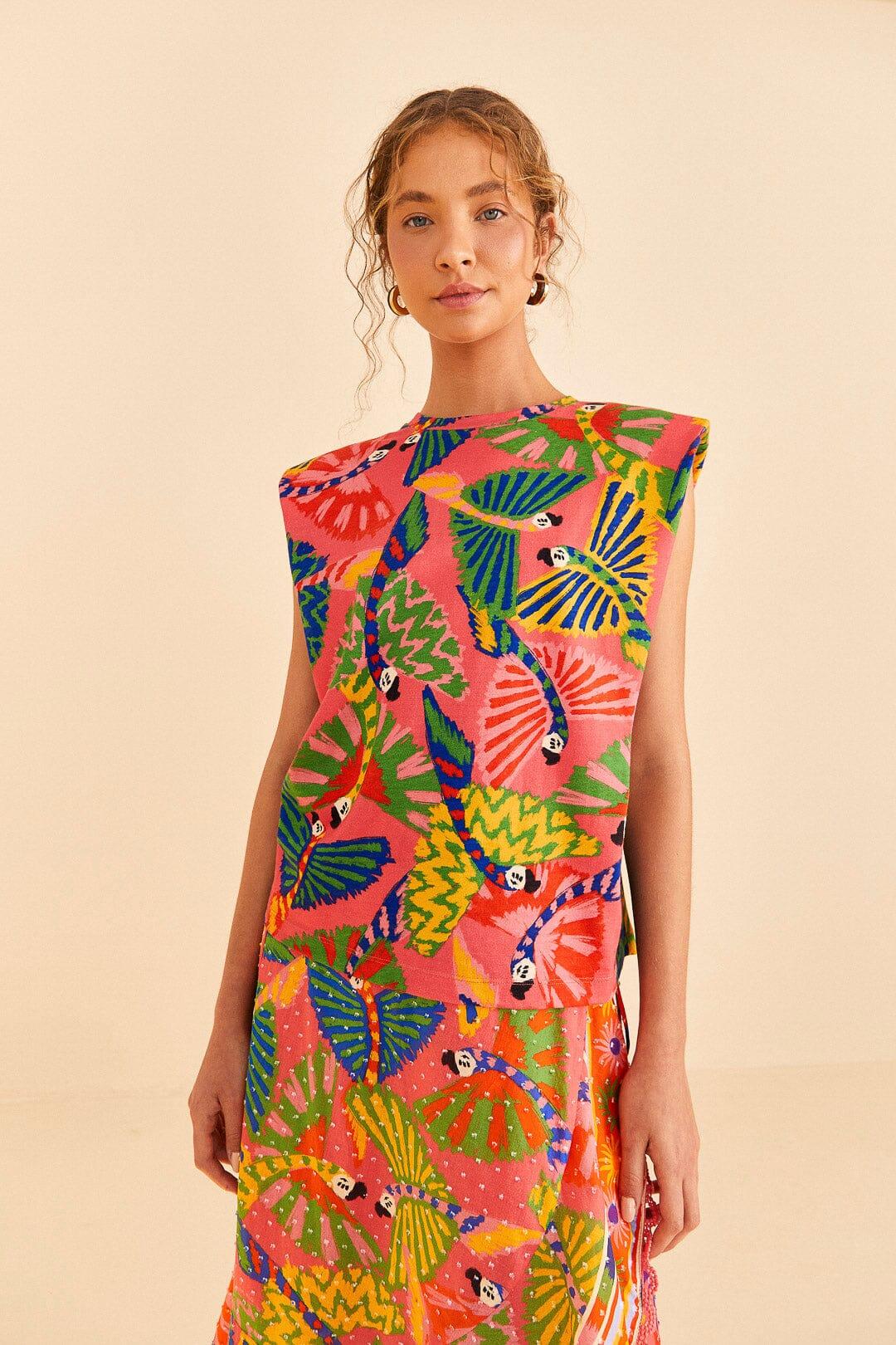 FARM Rio Coral Graphic Macaws Organic Cotton Tshirt in Orange Lyst