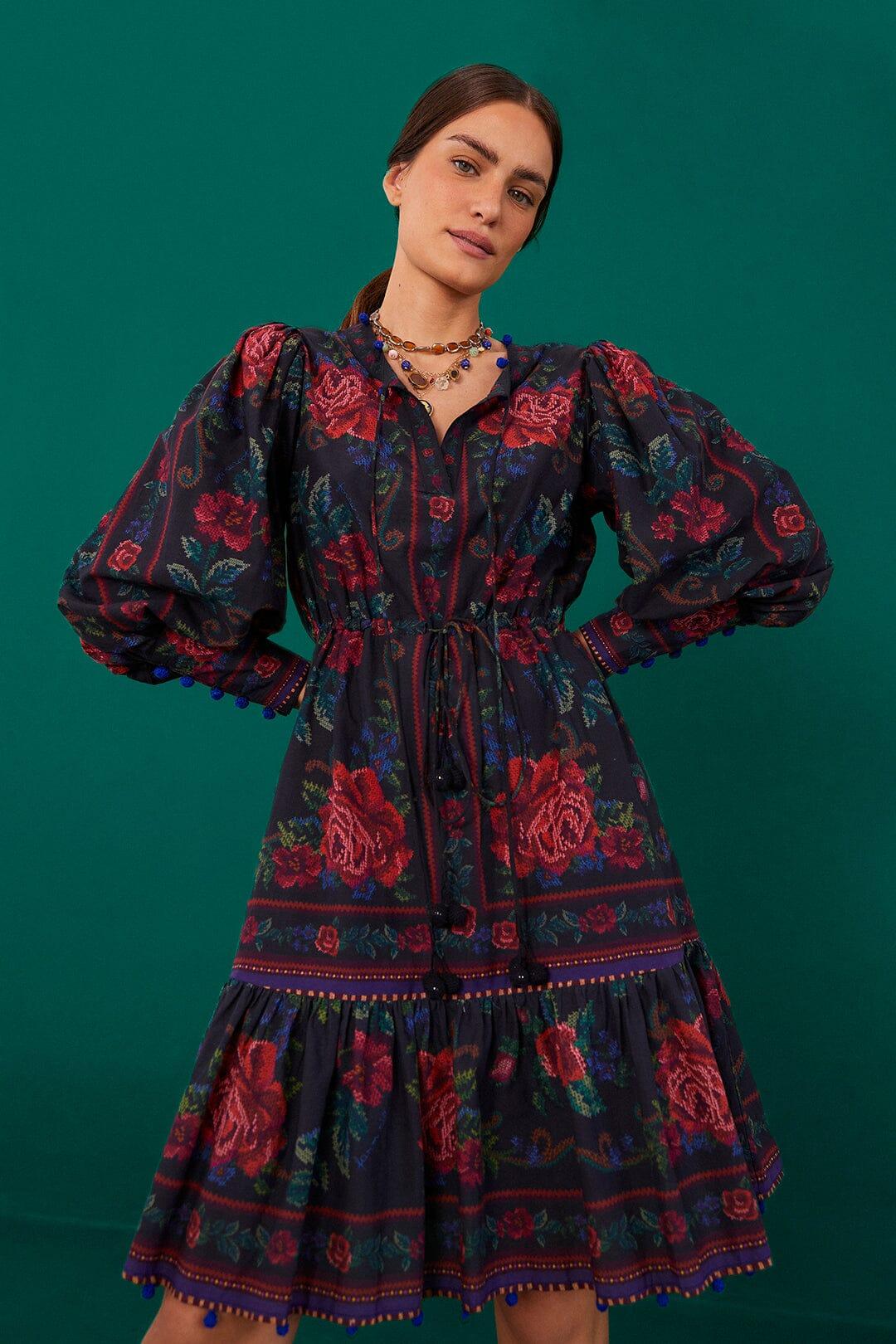 FARM Rio Black Flower Tapestry Mini Dress in Green Lyst