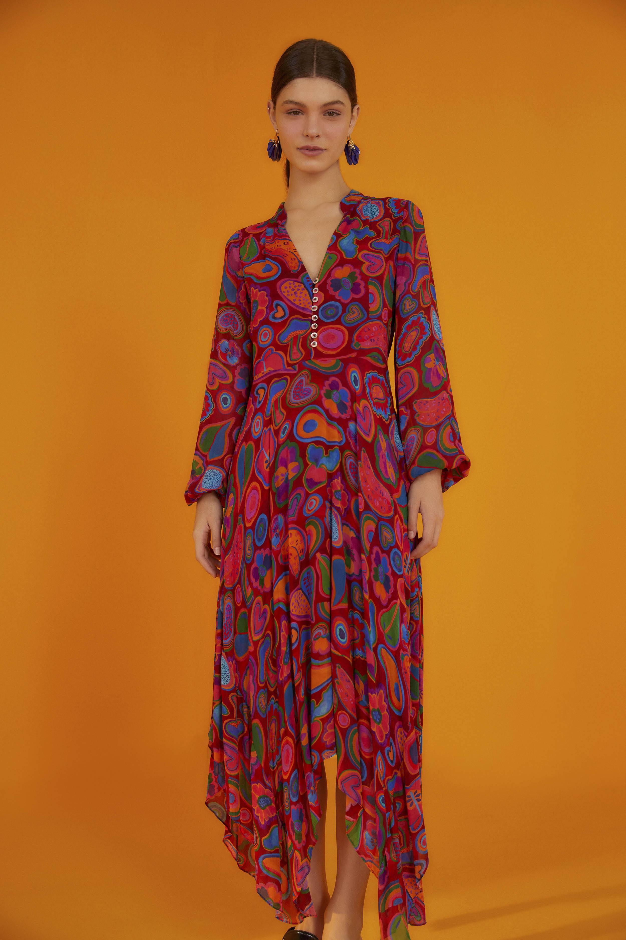 FARM Rio Red Sheer Midi Dress | Lyst