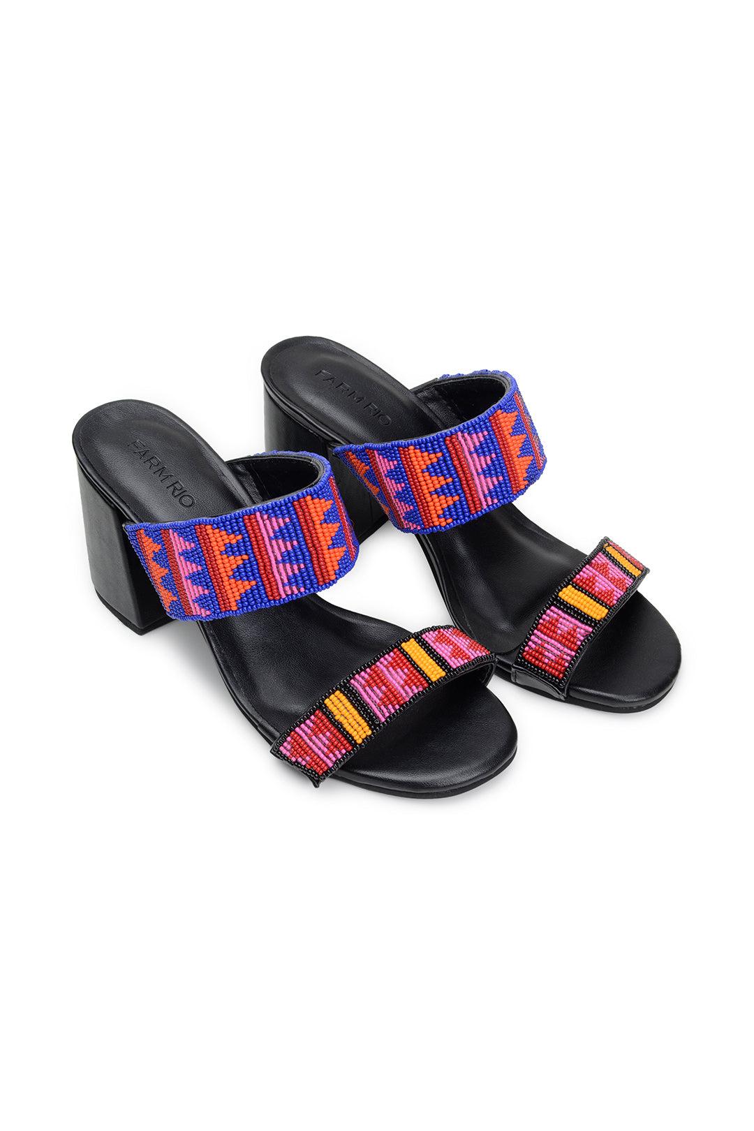 FARM Rio Beaded Block Heel Slide Sandal in Black Lyst