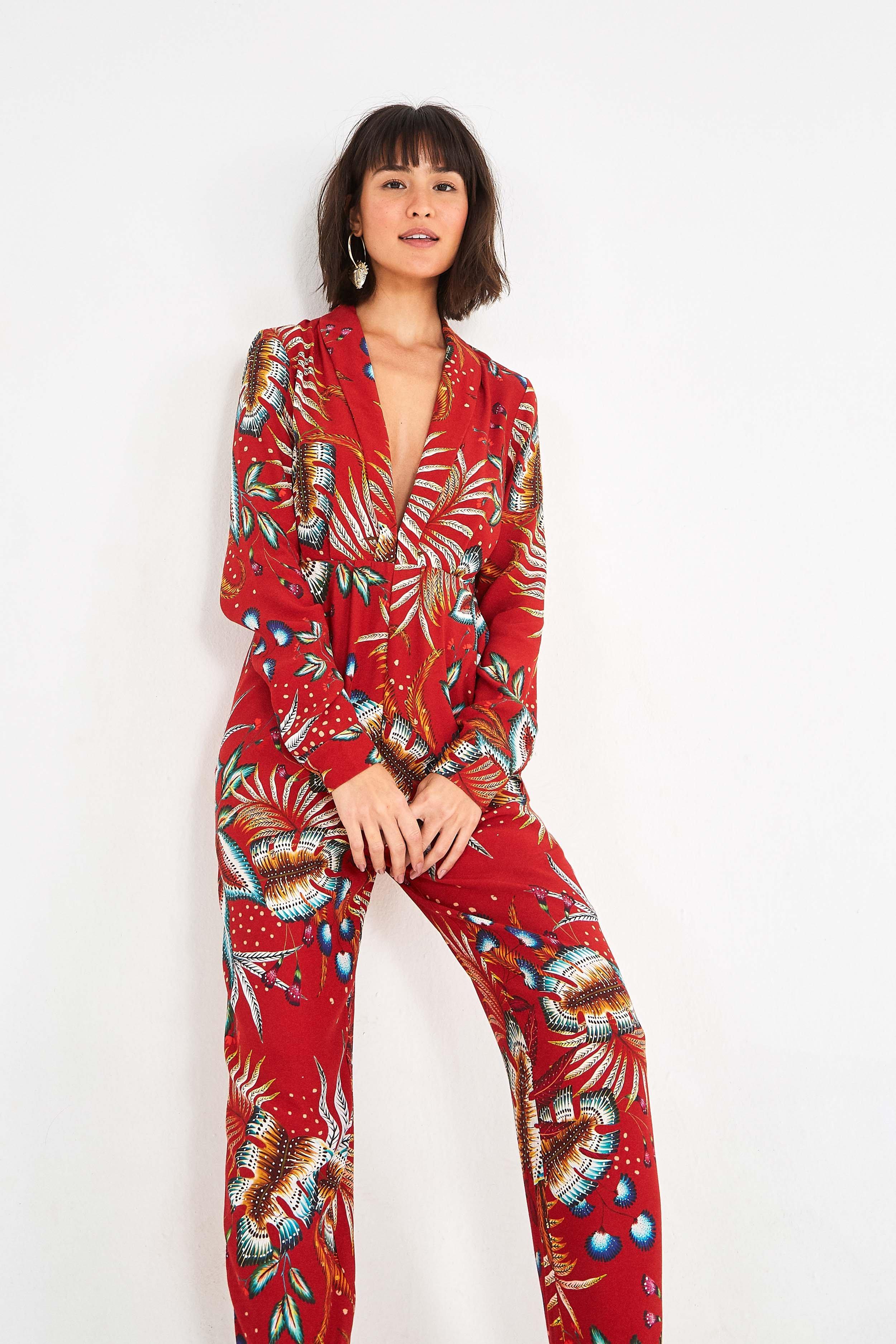 red winter jumpsuit