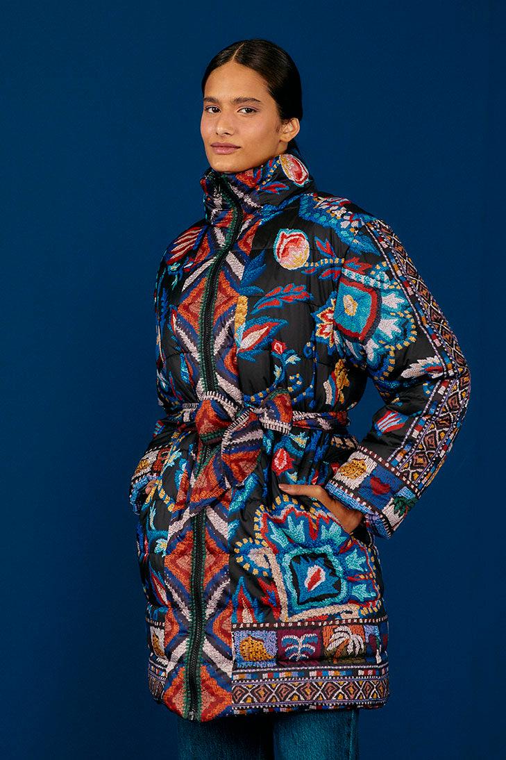 FARM Rio Black Sunset Tapestry Reversible Puffer Kimono in Blue Lyst