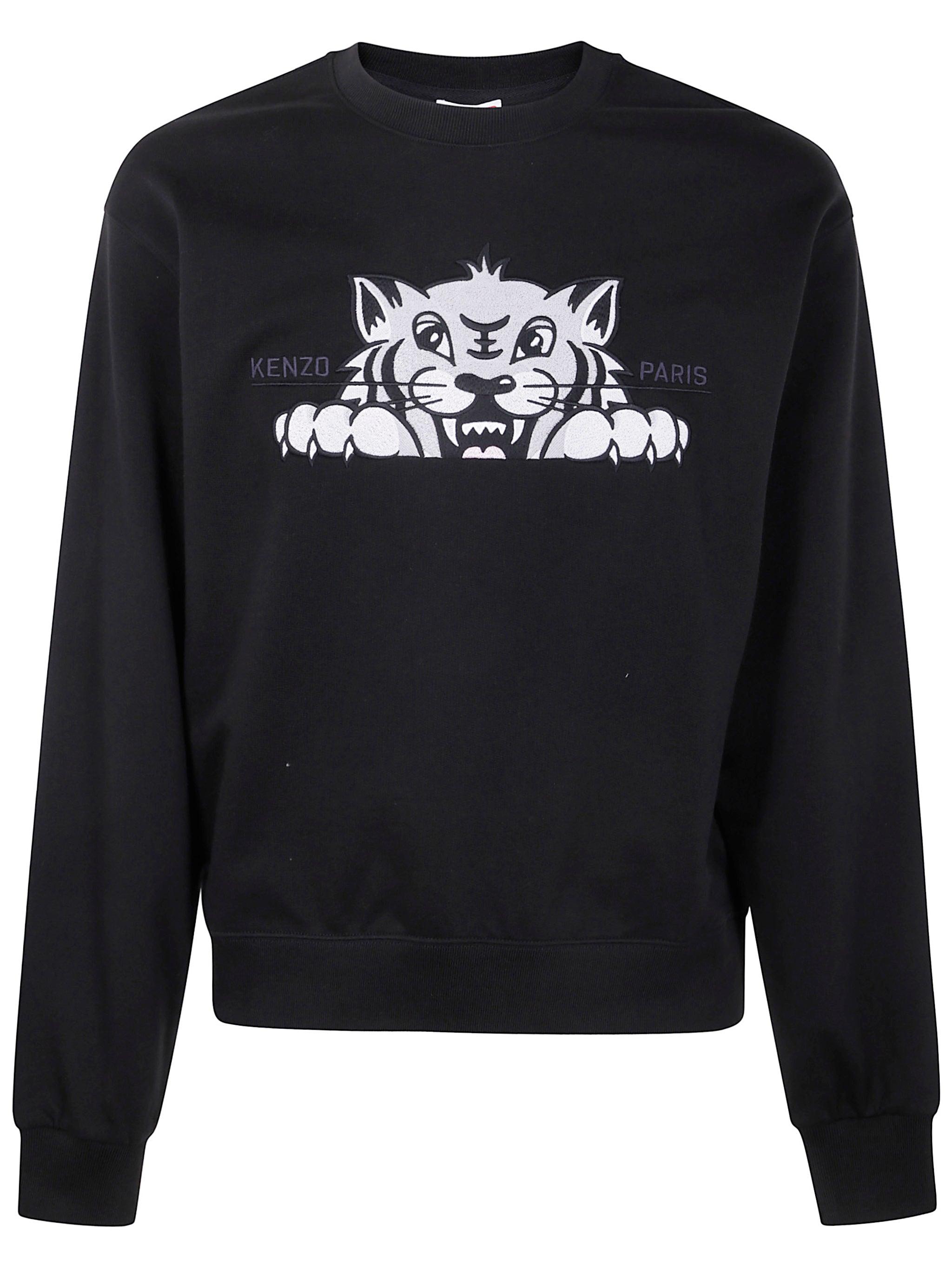 KENZO Happy Tiger Embroidered Classic Sweatshirt in Black for Men