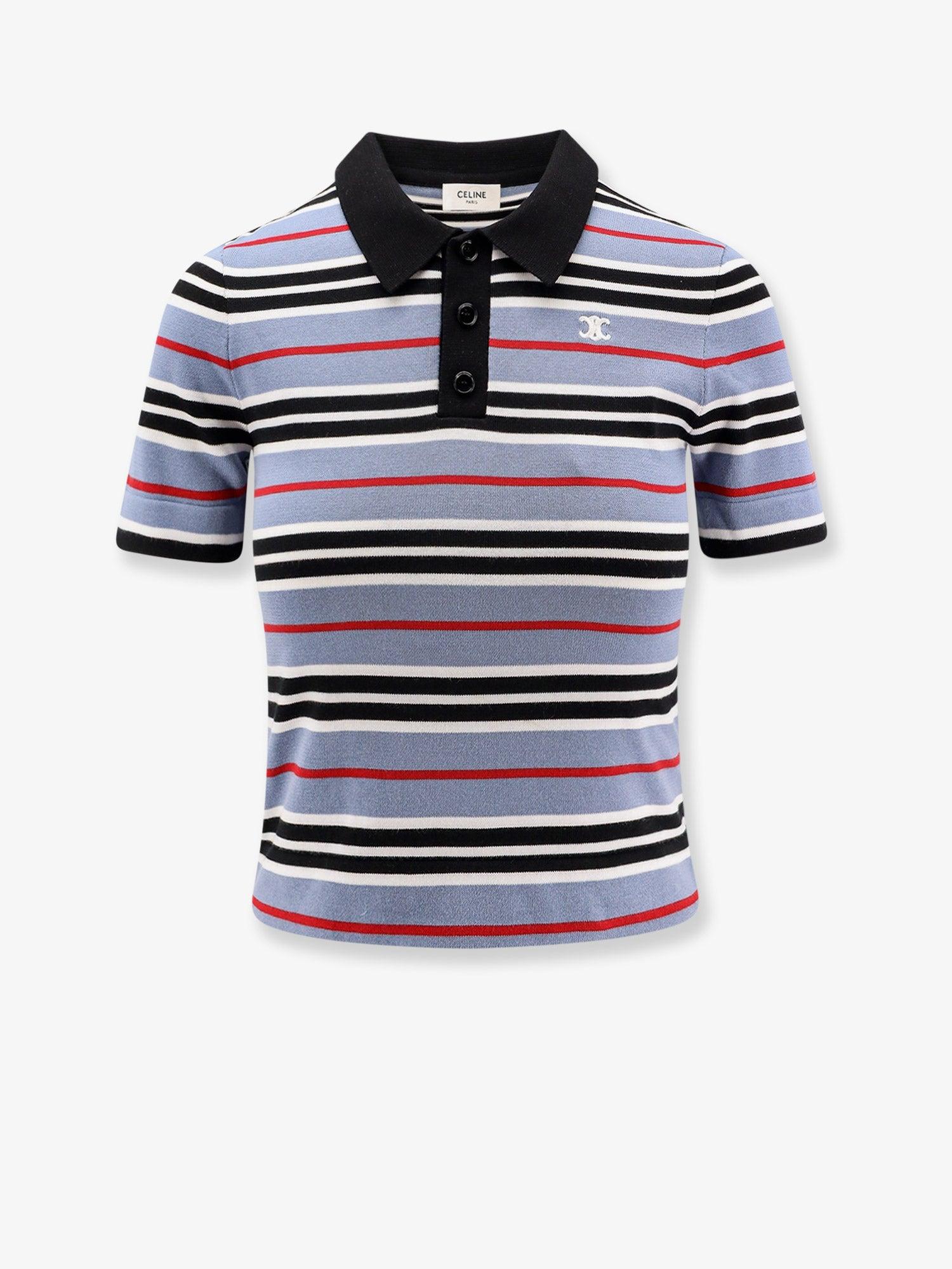 Tシャツ・カットソー CELINE Cotton knit polo shirt striped motif Celine Cotton Knit Polo Shirt With Striped Motif in Blue | Lyst