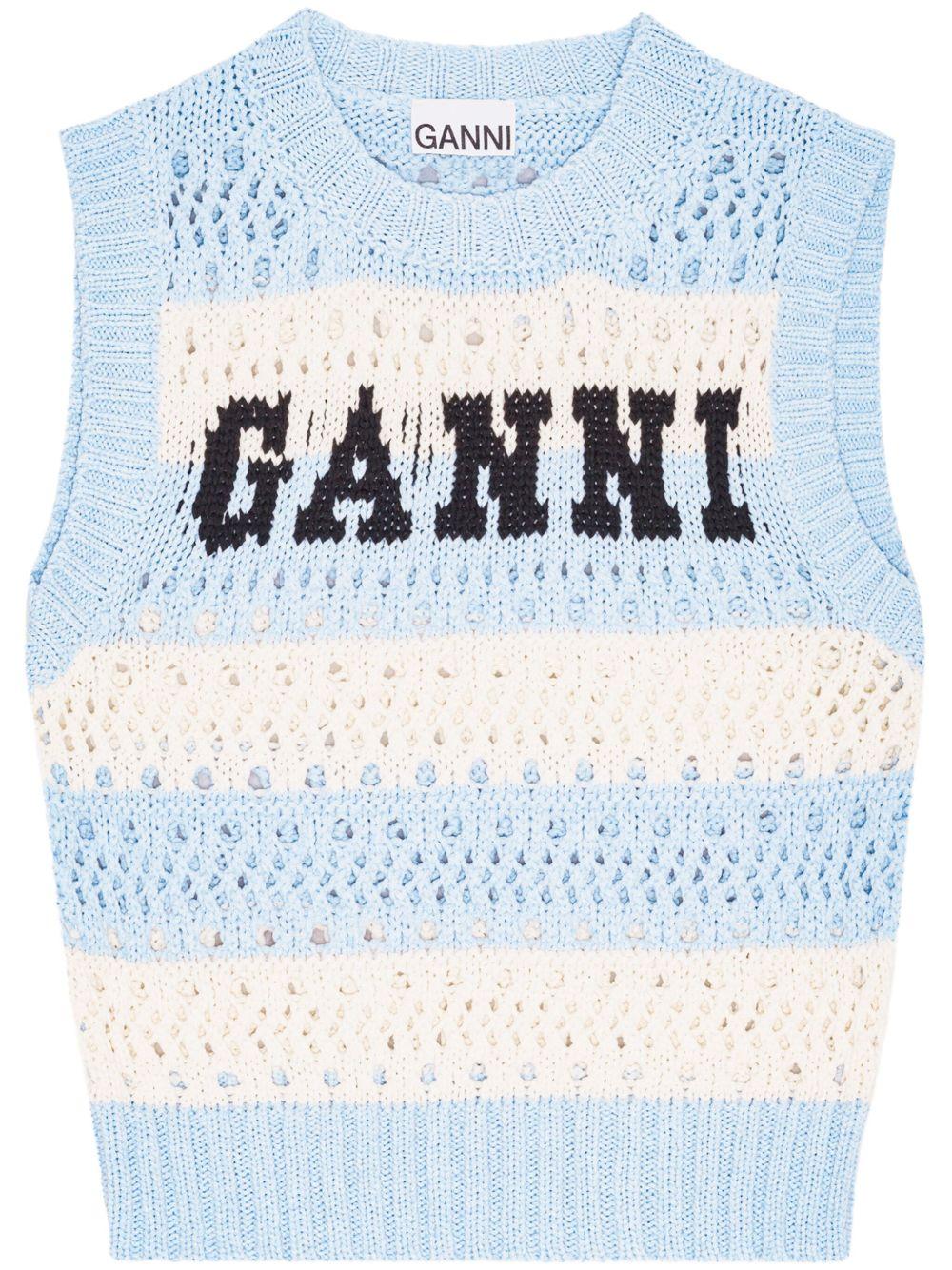 【送料&関税込】Ganni Pastel Light Blue Cotton Blend Vest Ganni Logo Cotton Blend Vest in Blue | Lyst