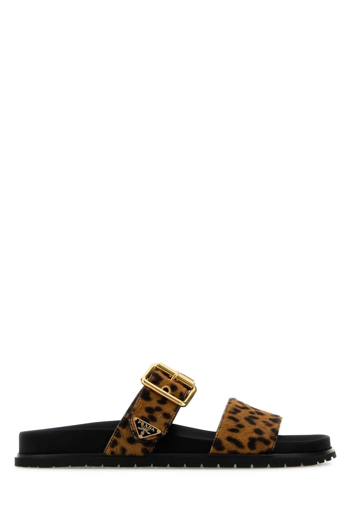 スリッポン PRADA PRINTED CALF HAIR SLIPPERS Prada Printed slide sandals for Women - Animal Printed in