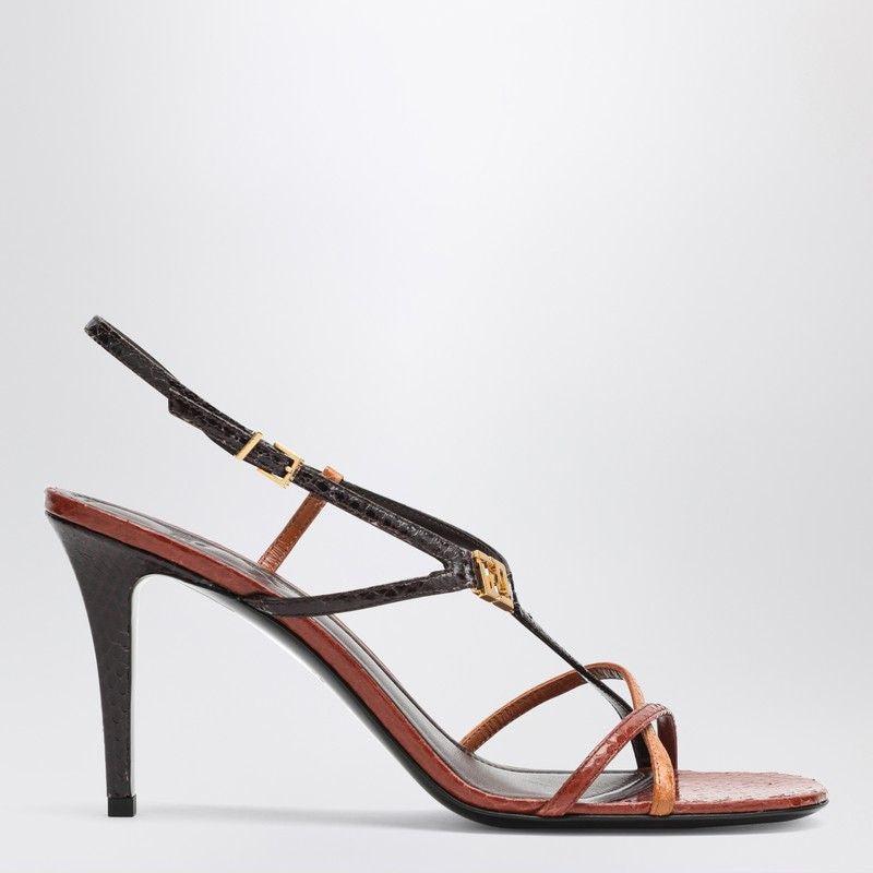 シューズ・サンダルその他 FENDI Fendi FFold burgundy/brown heel sandal Fendi FFold Precious skin Brown | Fendi
