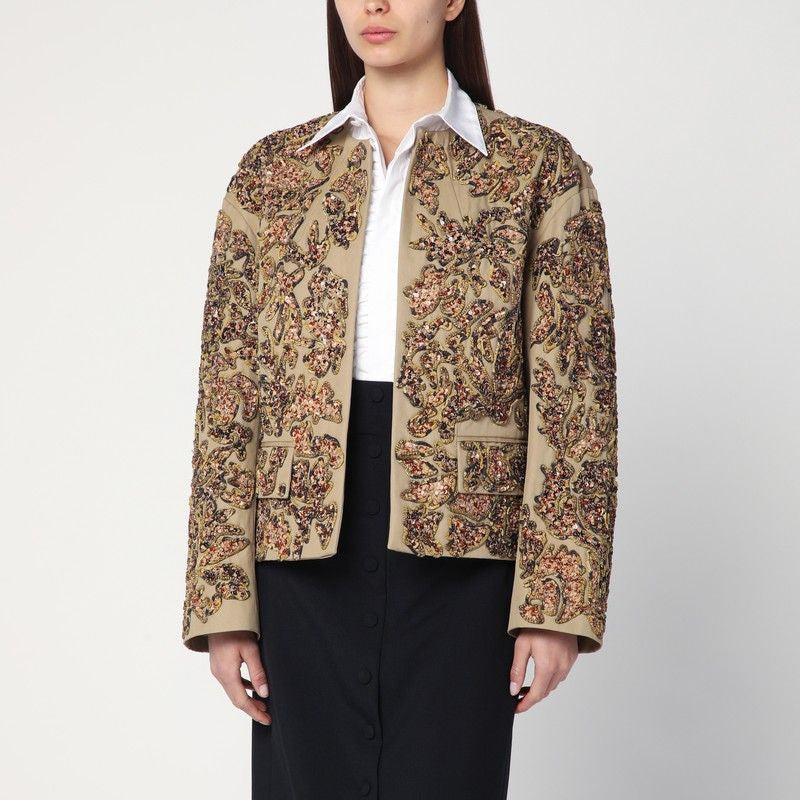 Dries Van Noten Floral Sequin Silk Blend Bomber Jacket