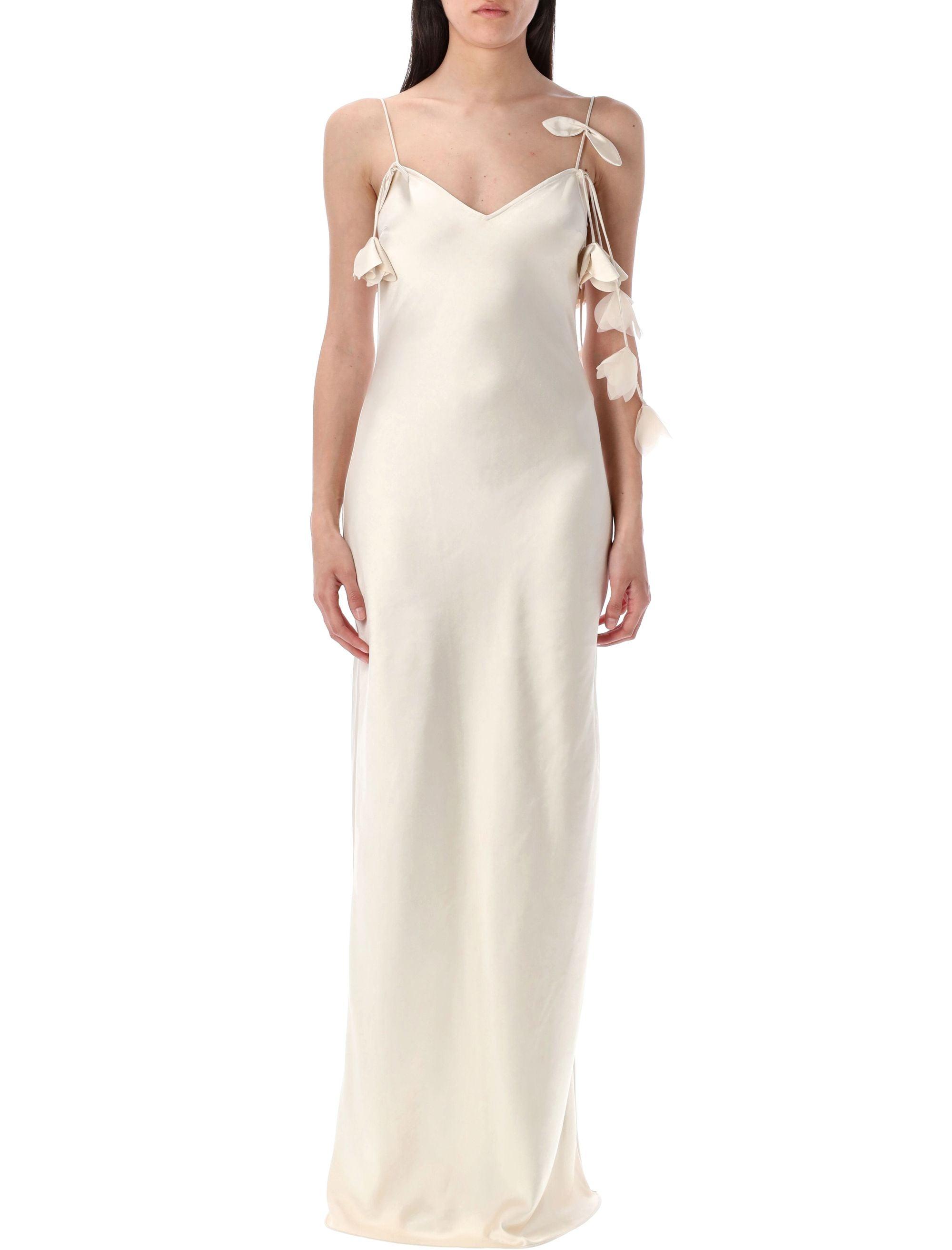 <Self Portrate>ホワイトフラワーレースサテンマキシドレス Self-Portrait Flower Satin Maxi Dress in White | Lyst