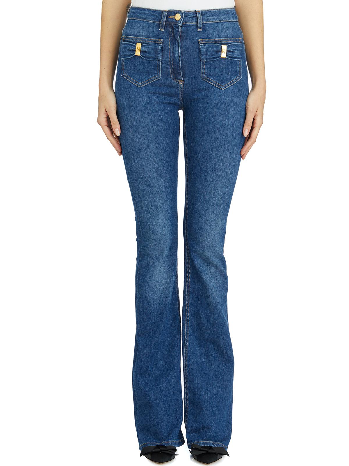 Elisabetta Franchi Denim Pants With Pockets in Blue | Lyst