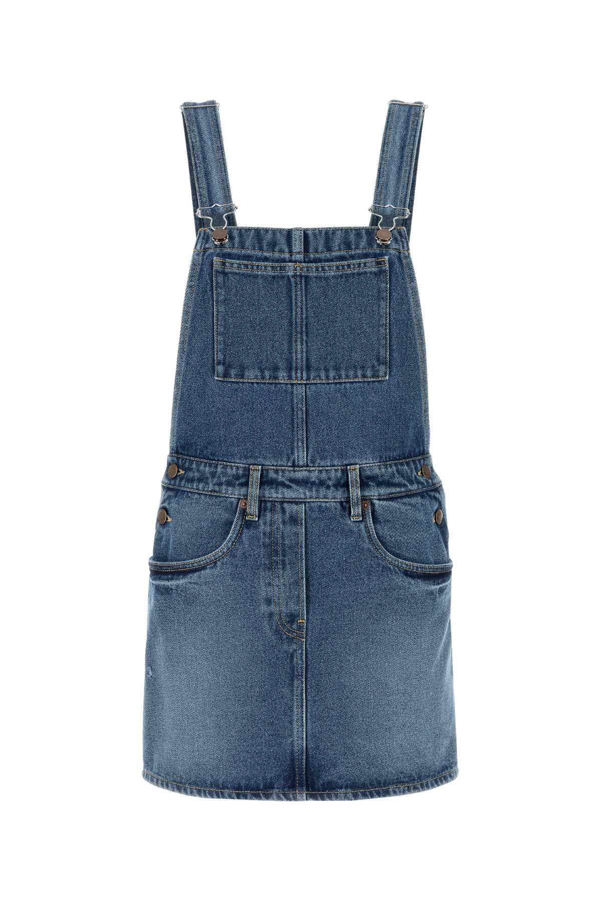 Prada Denim Dungaree Mini Dress in Blue | Lyst