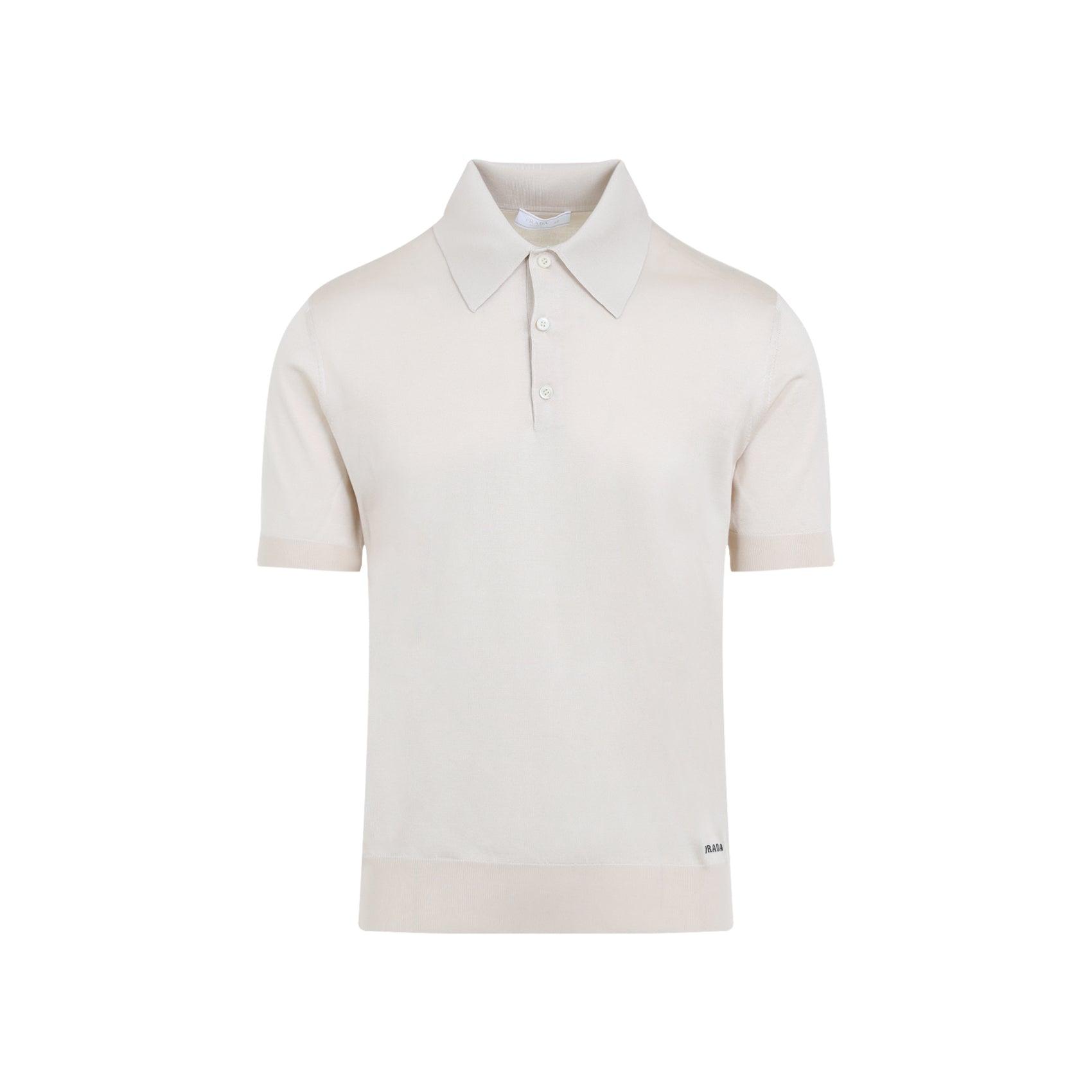 Tシャツ・カットソー PRADA Sand Silk Polo Shirt Prada Sand Silk Polo Shirt in White | Lyst