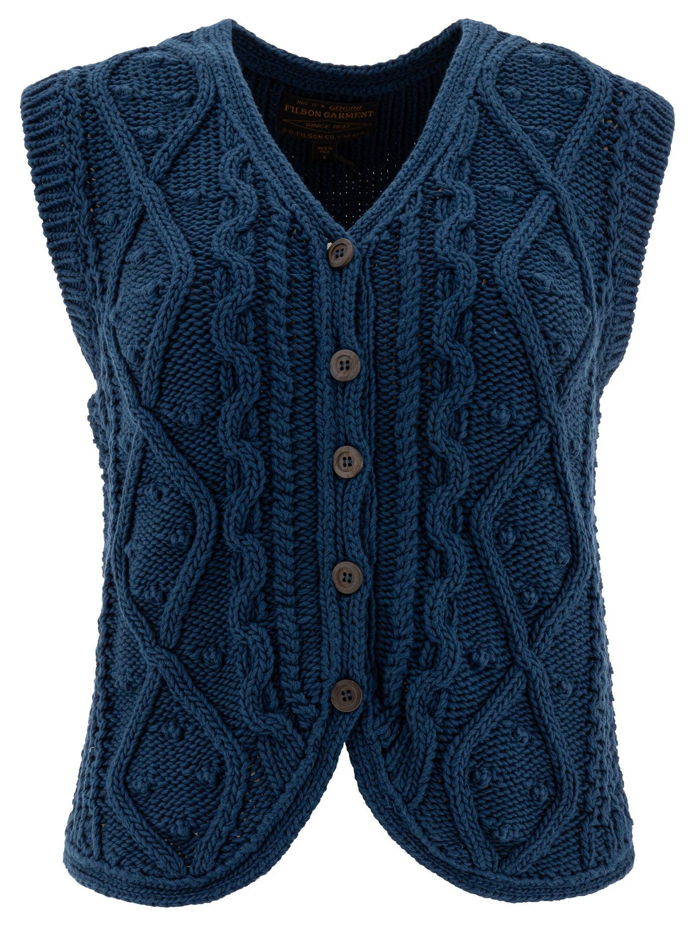 Filson W's Gg Rustic Cable Knit Vest in Blue Lyst