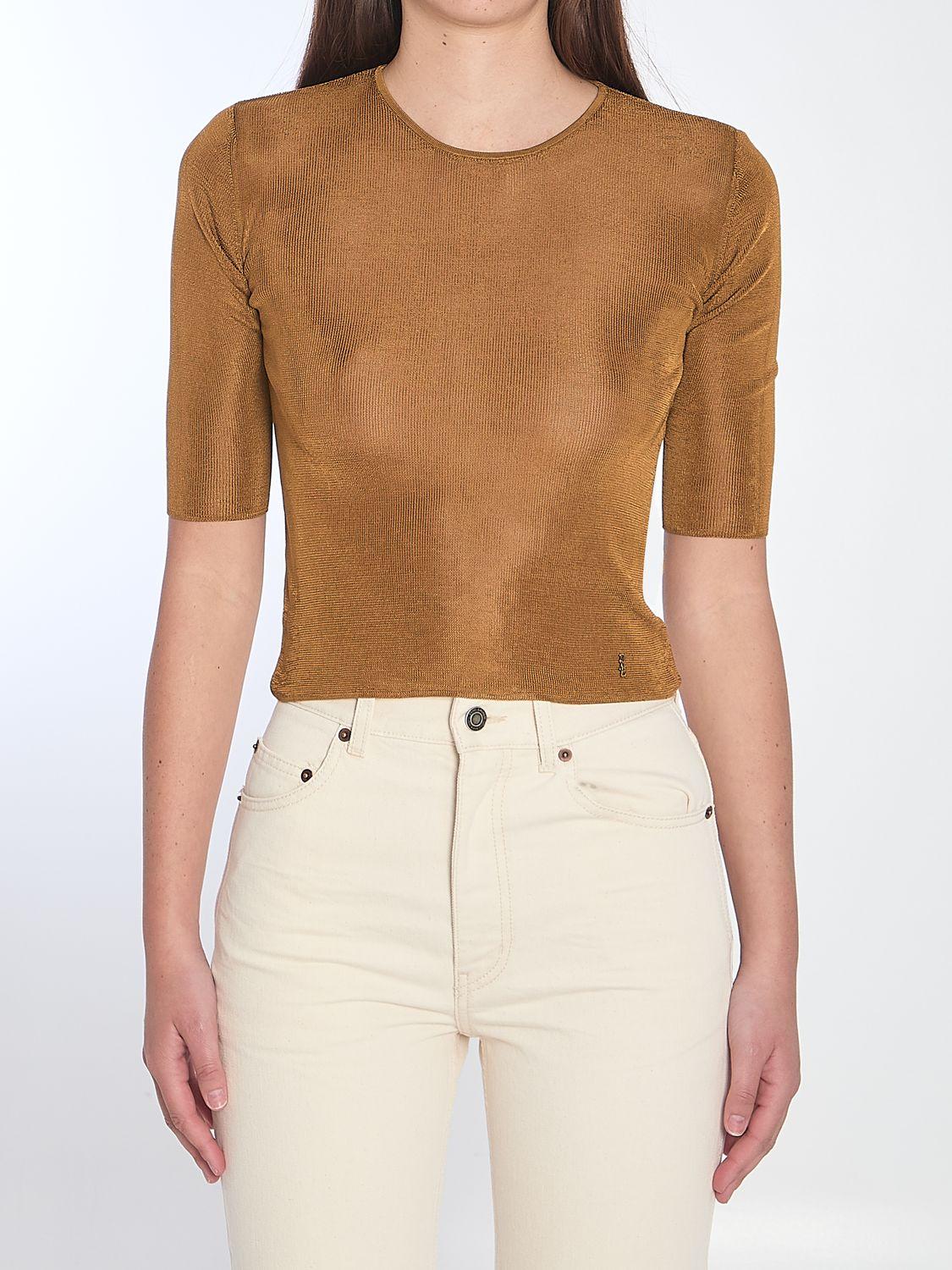 【SAINT LAURENT】CROPPED TOP WITH CASSANDRE●819910Y75WA8092 CASSANDRE top in knit | Saint Laurent | YSL NL