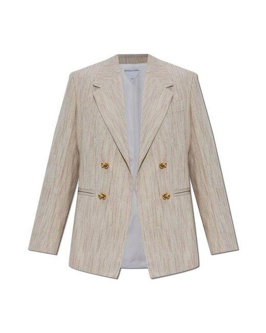 ジャケット Bottega Veneta Melange Sand Viscose Blend Blazer Bottega Veneta Melange Sand Viscose Blend Blazer in White | Lyst