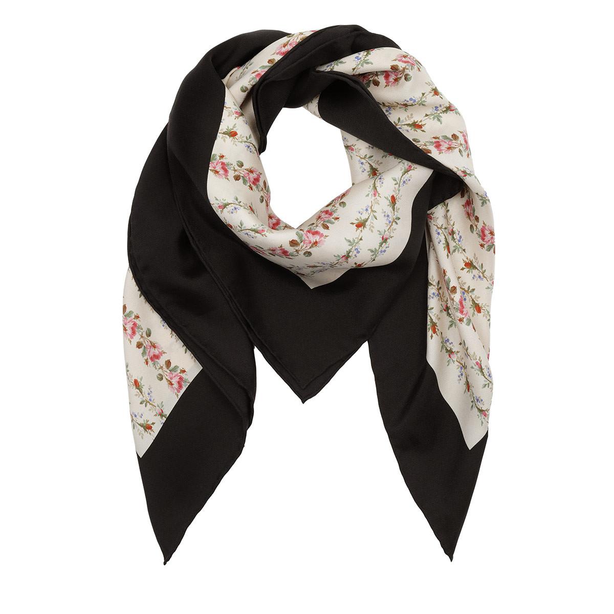 gucci logo rose print silk scarf