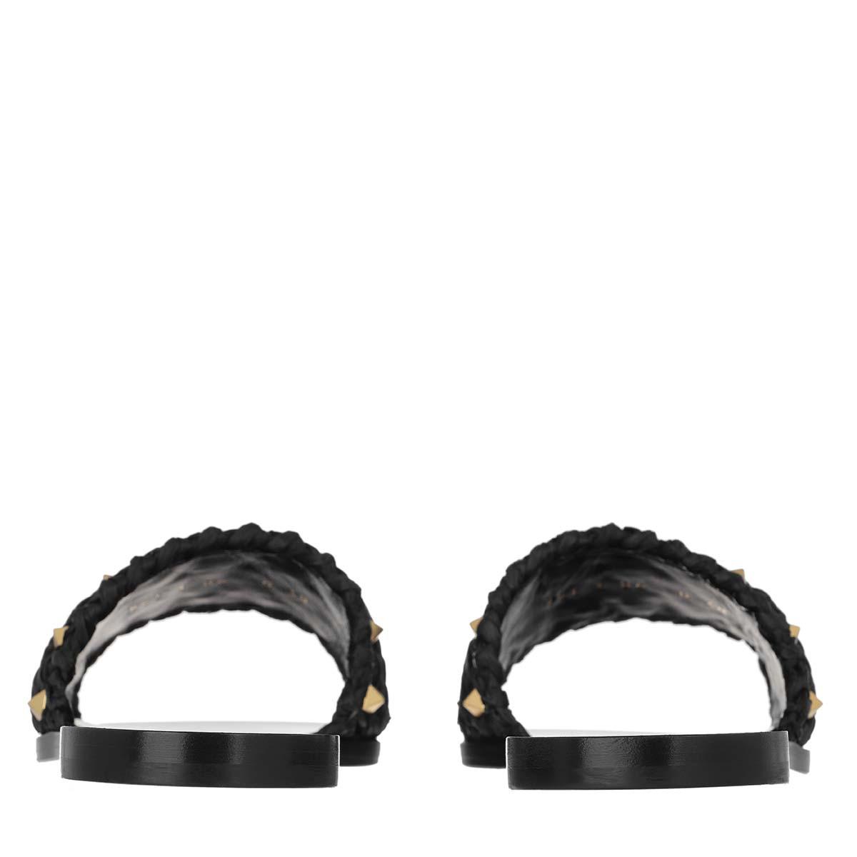 rockstud flair raffia flat slide sandal