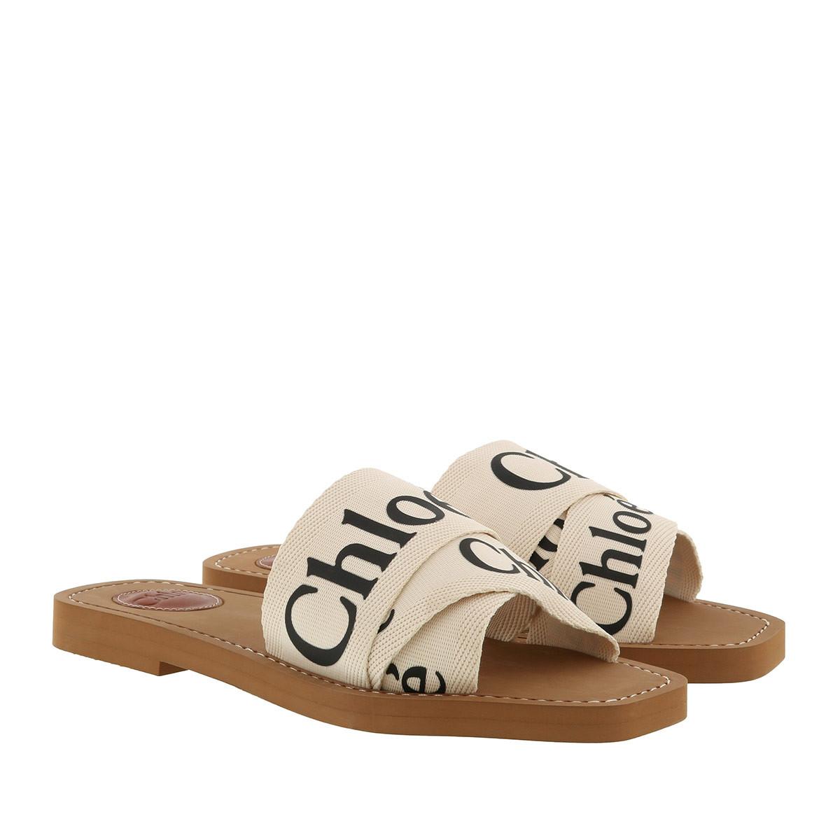 Chloé Woody Logo-print Canvas Sandals in White - Save 63% - Lyst
