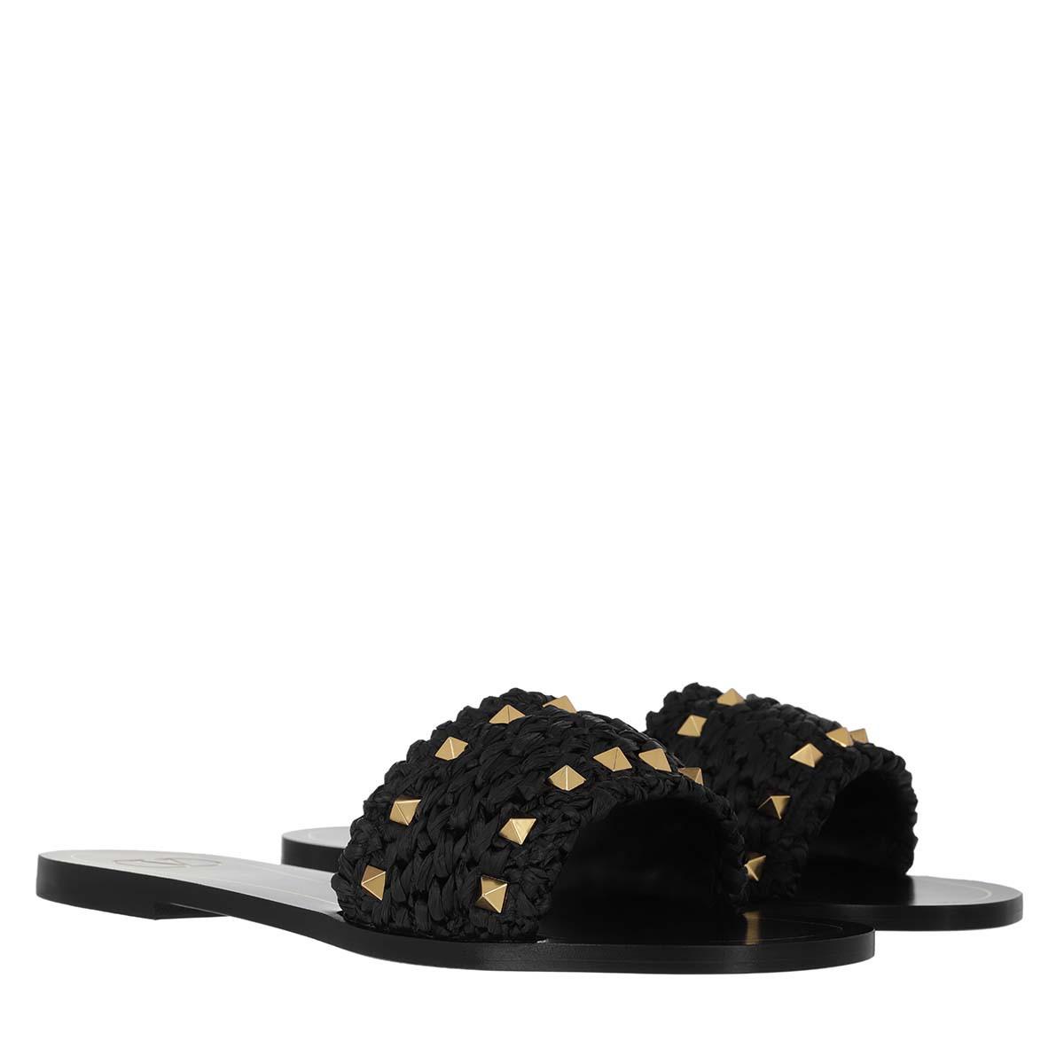 rockstud flair raffia flat slide sandal
