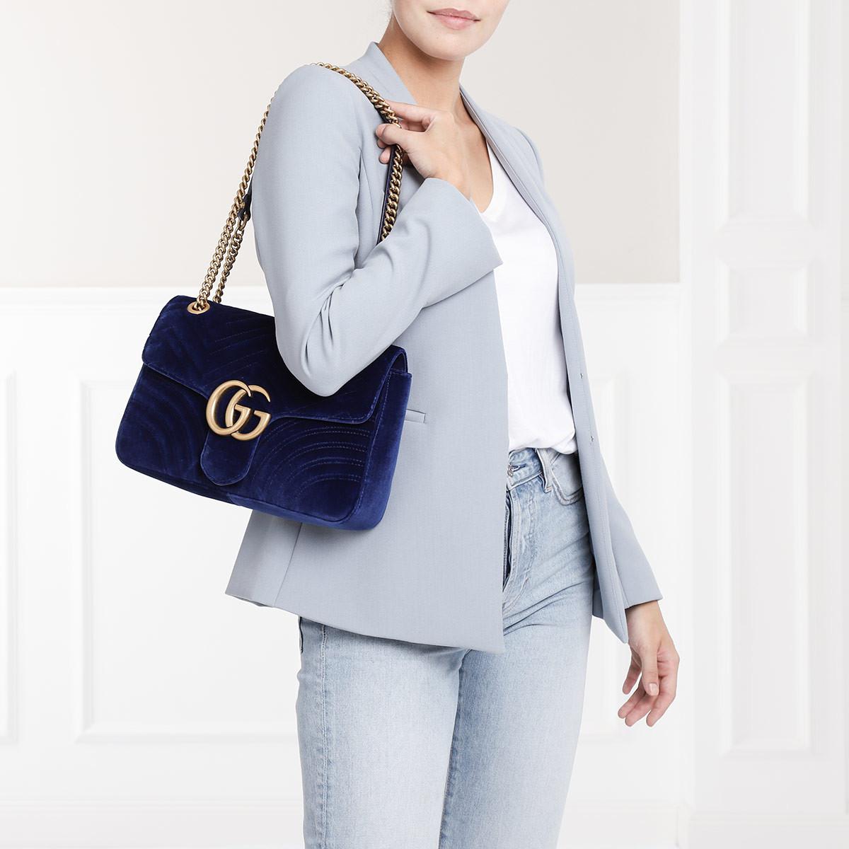 gucci marmont cobalt velvet bag
