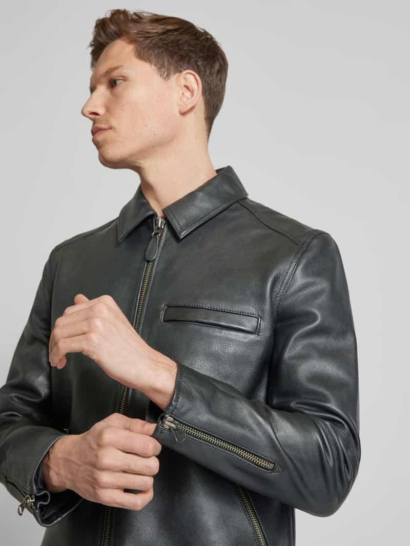 Samsøe Samsøe Lederjacke Mit Reißverschlusstaschen Modell 'Cliff
