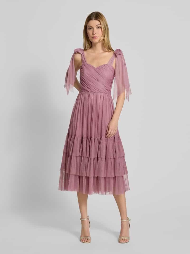 LACE BEADS Cocktailkleid im Stufen-Look mit Raffungen in Pink