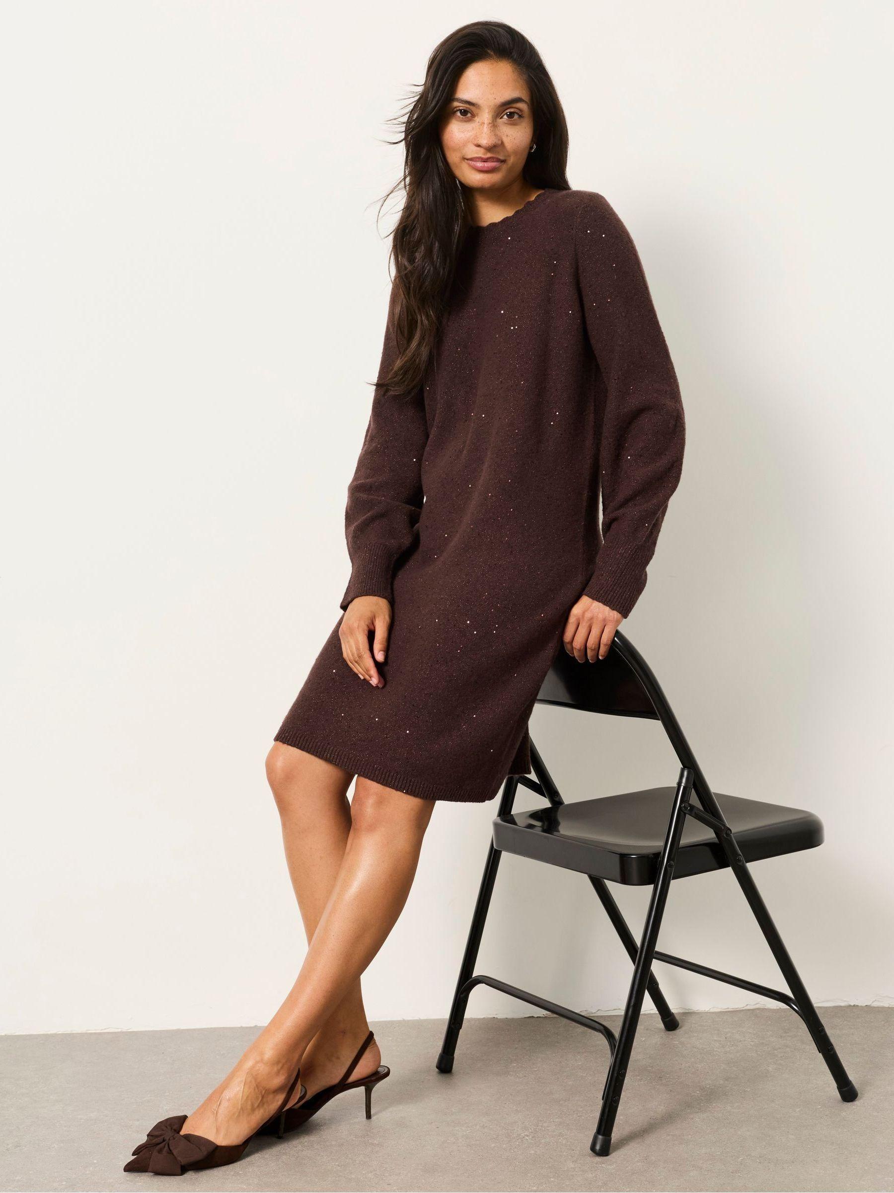 fat face brown dress FatFace Fatface Skylar Chocolate Knitted in Plain Long Dresses Edikted Womens Cosmic Lacey Fabric:Silk