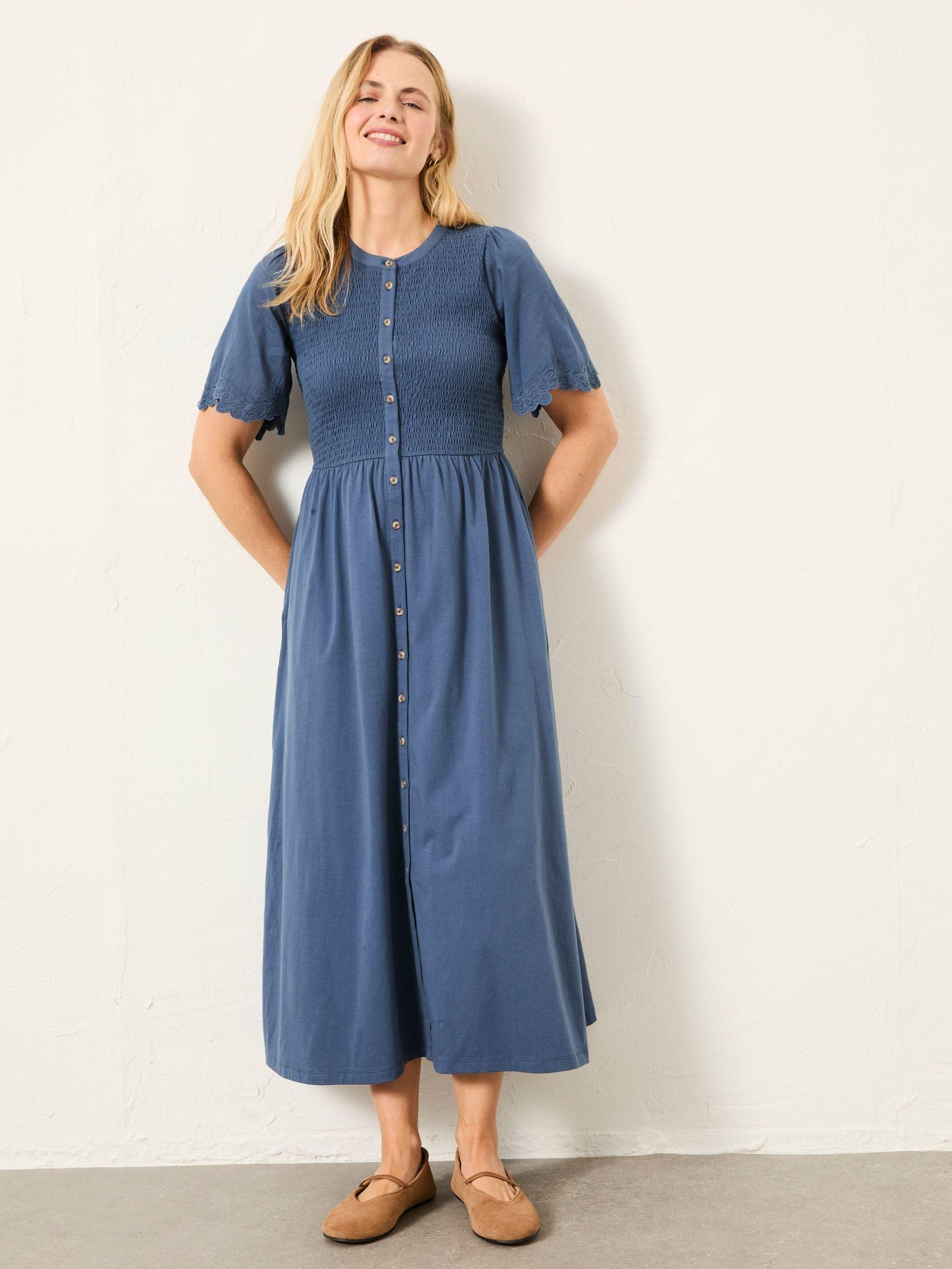 fatface blue dress WEDTREND Women White Blue Flower Wedding Guest Dress A Line Printed Long Bridesmaid  Dress main image 0