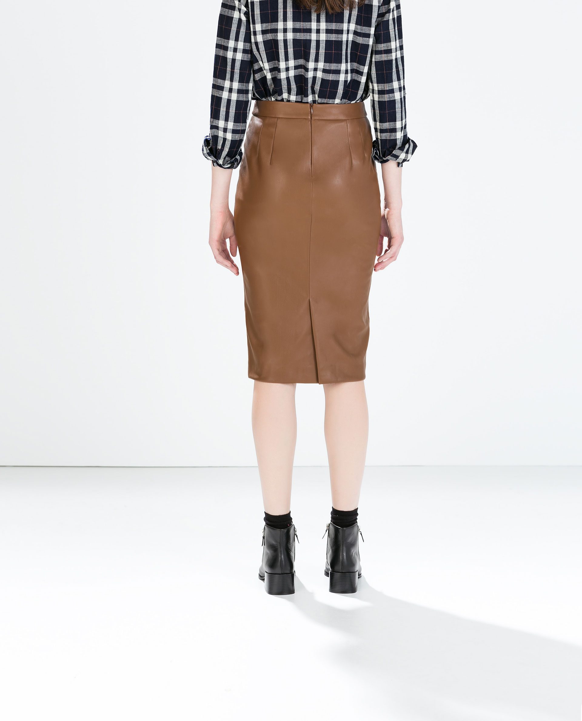 Zara Faux Leather Skirt in Brown (Leather) Lyst