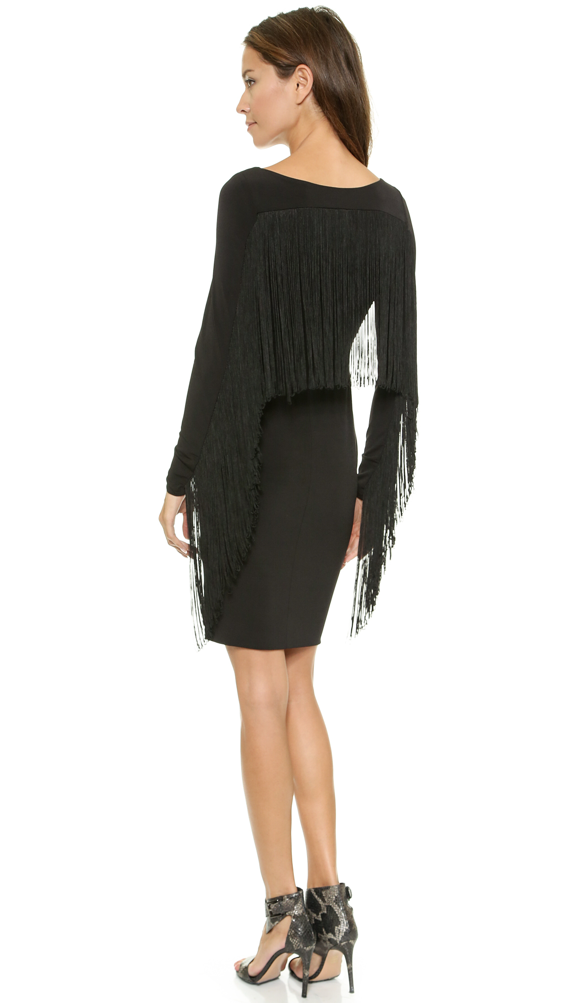 Lyst 5Th & Mercer Long Sleeve Fringe Dress Black in Black