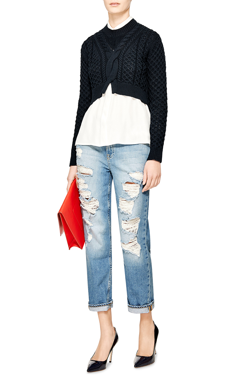 Thakoon Addition Cropped Cotton-Blend Cable-Knit Sweater