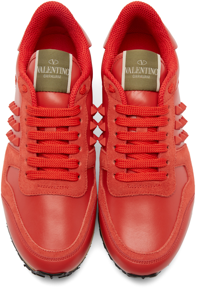 Valentino Red Leather Rockstud Sneakers - Lyst
