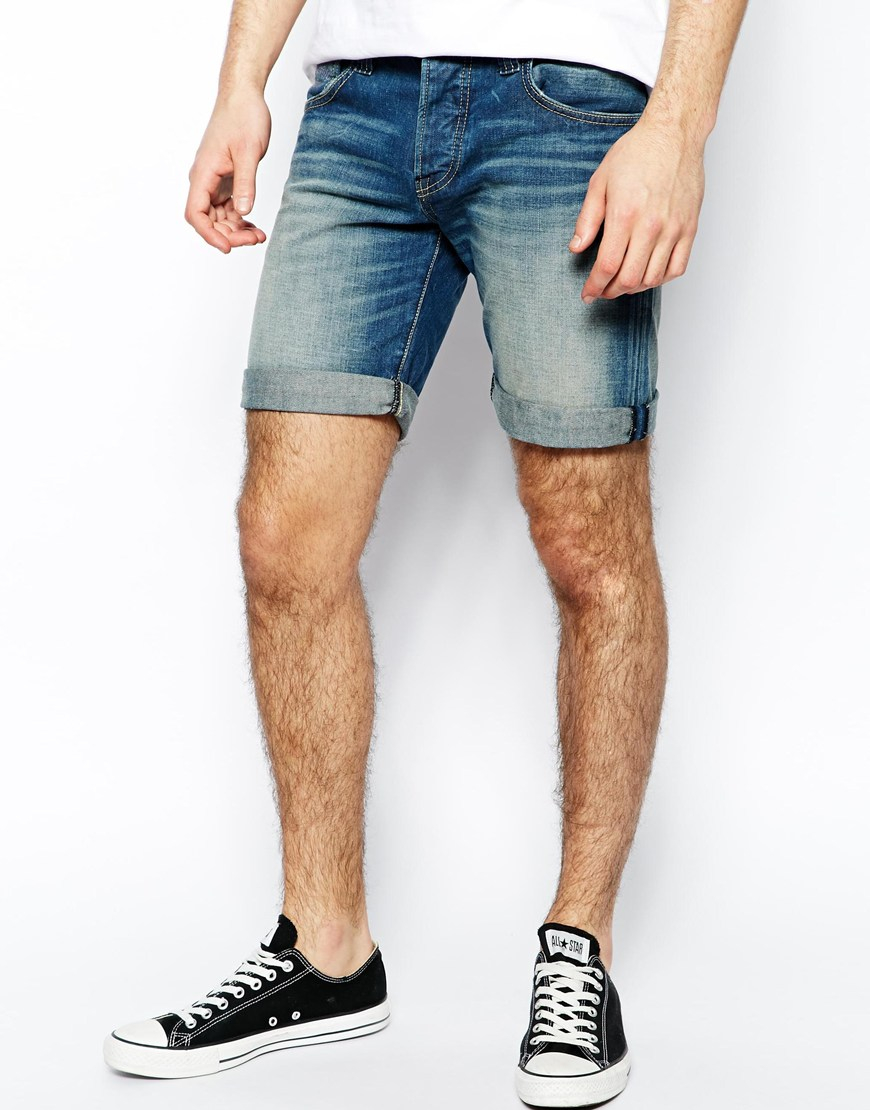 mens slim denim shorts