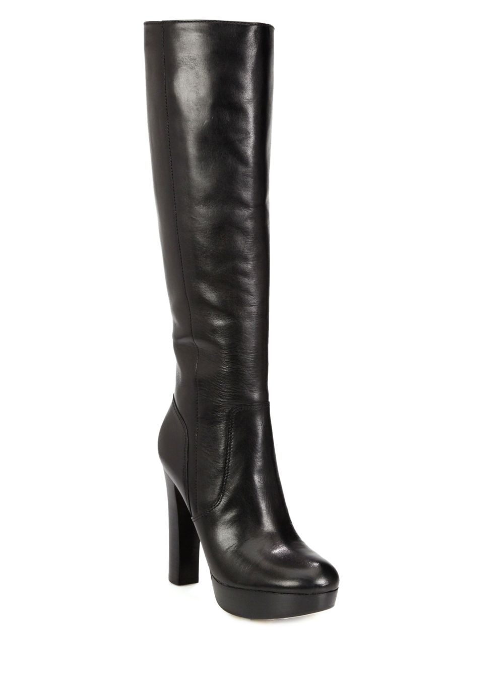 MICHAEL Michael Kors Leslie Leather Platform Kneehigh Boots in Black | Lyst