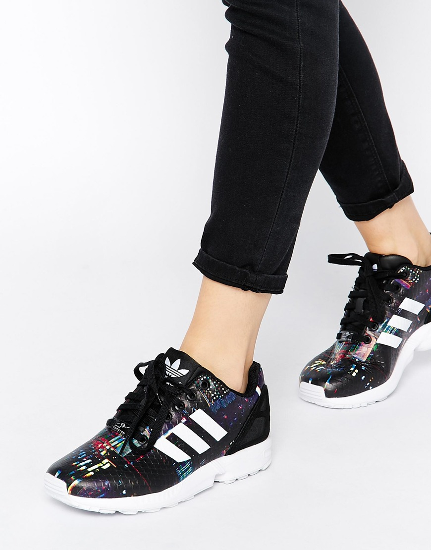 adidas originals zx flux black print trainers