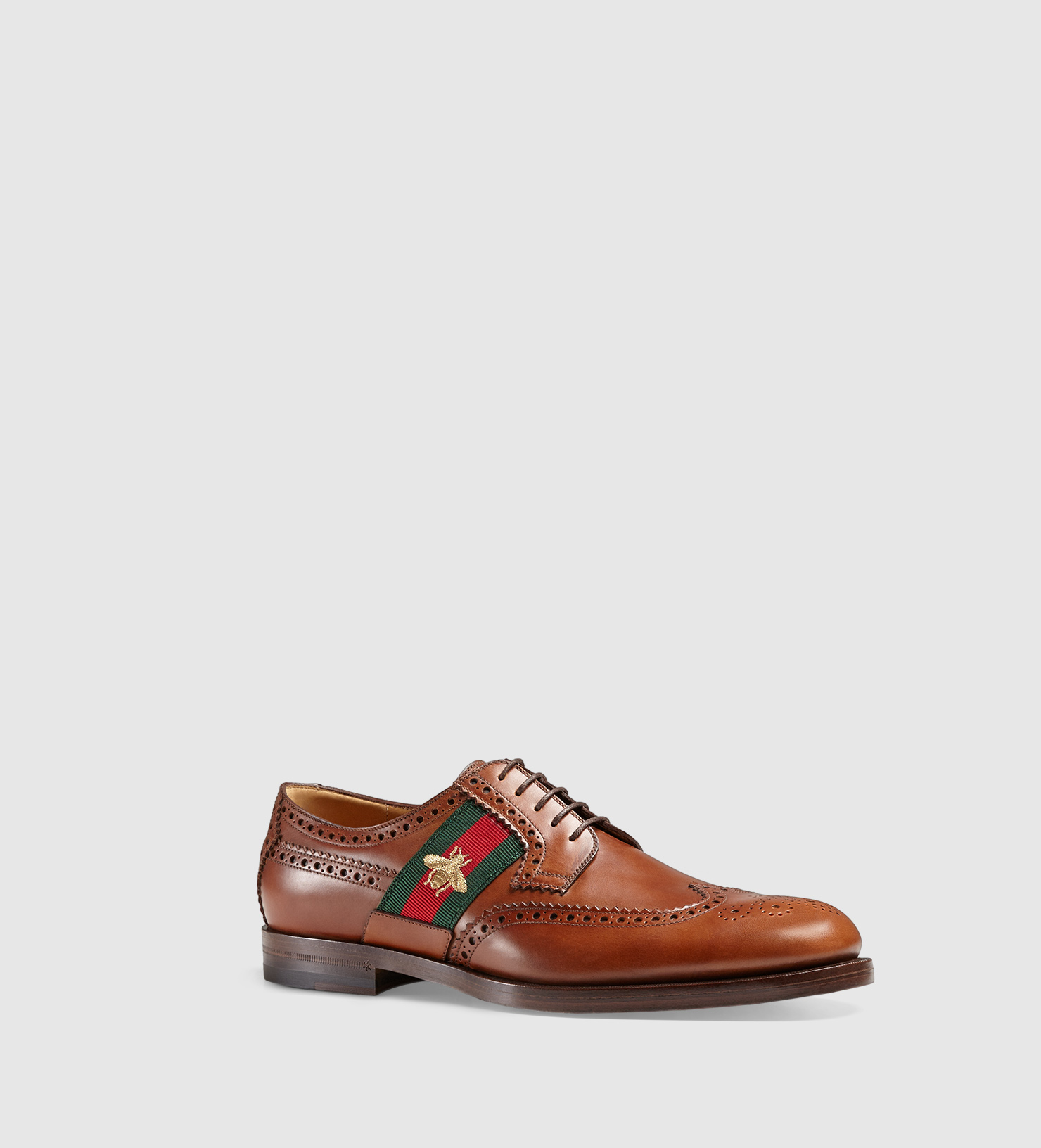 Gucci Leather Lace-up With Bee Web in Brown for Men | Lyst